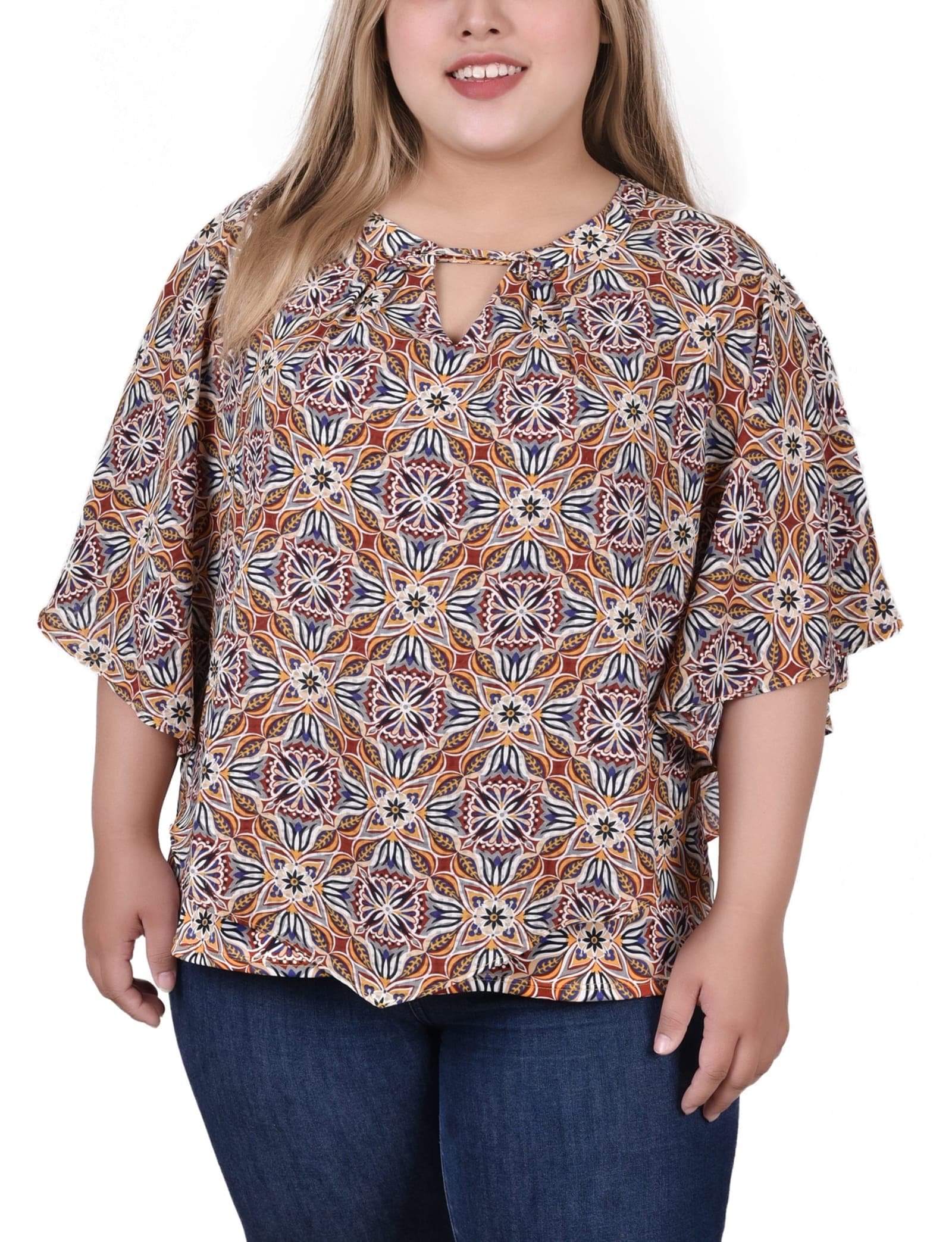 Plus Size Elbow Sleeve Poncho Top