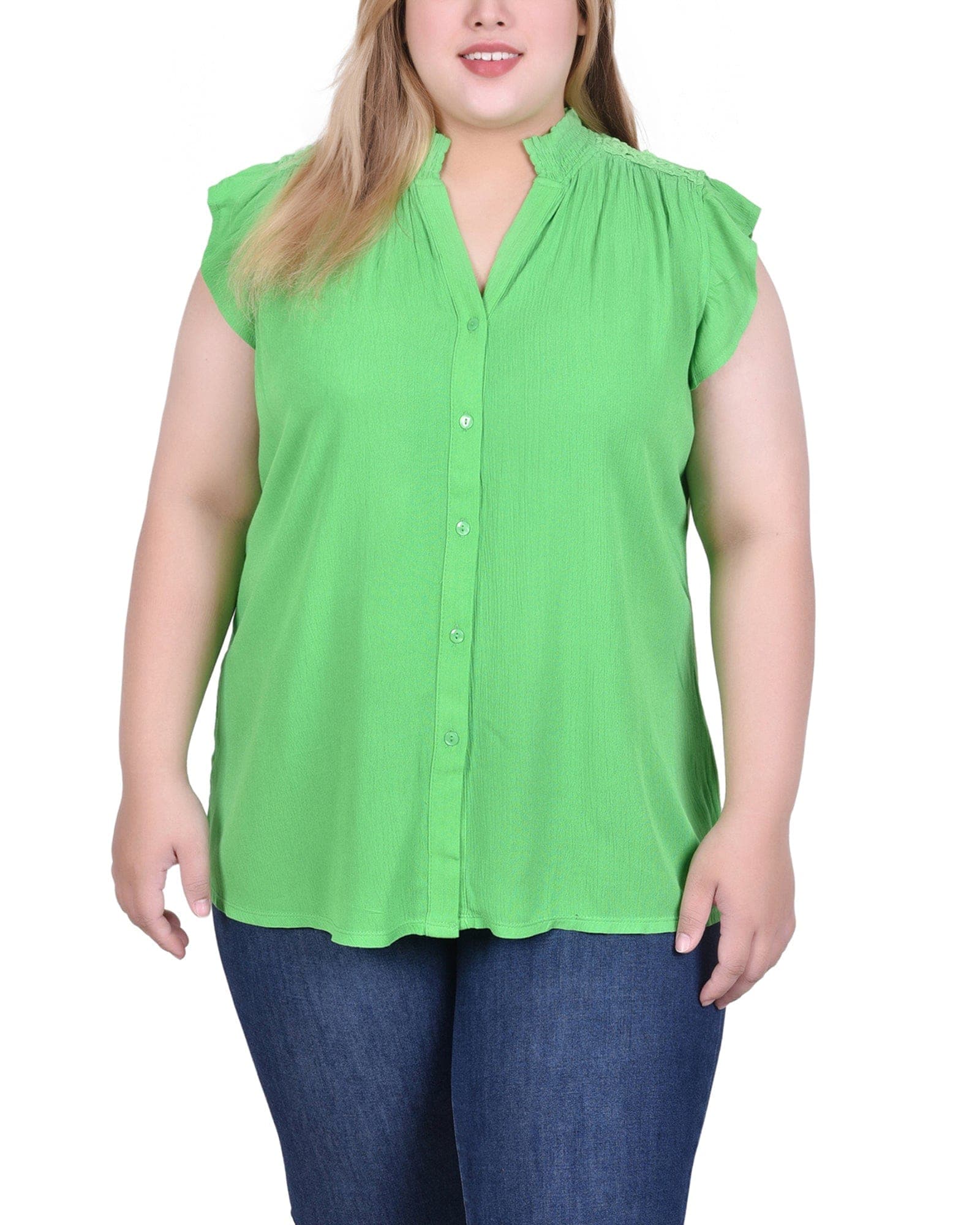 Plus Size Short Flutter Sleeve Crepon Blouse