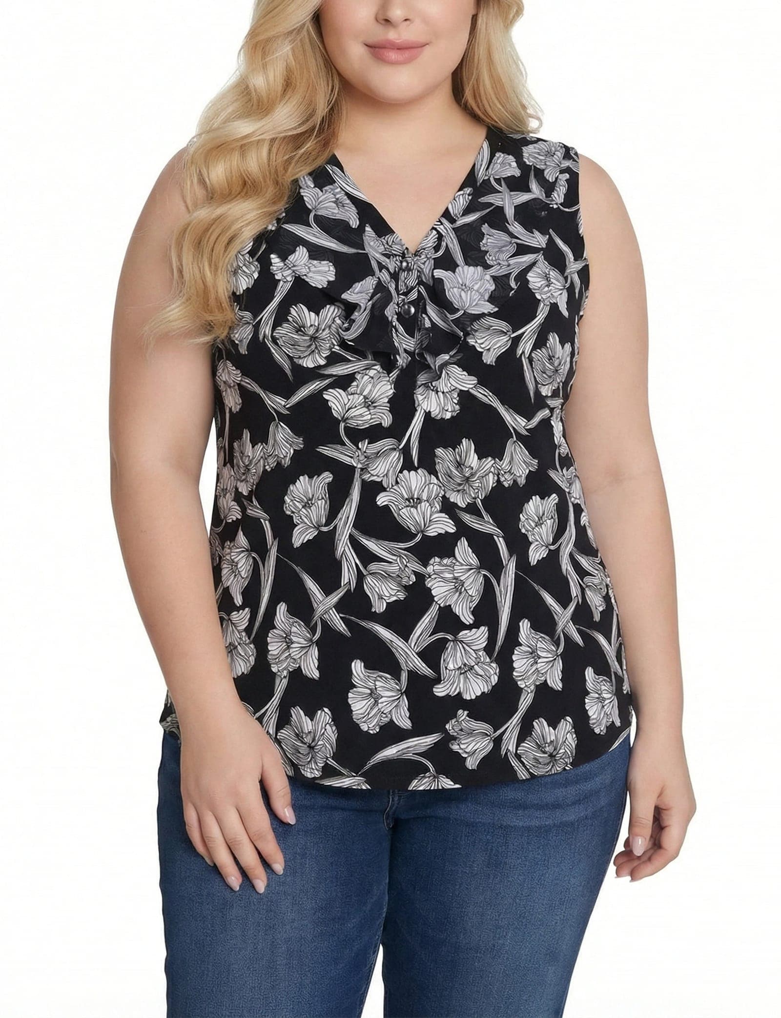 Plus Size Sleeveless Knit V Neck Top