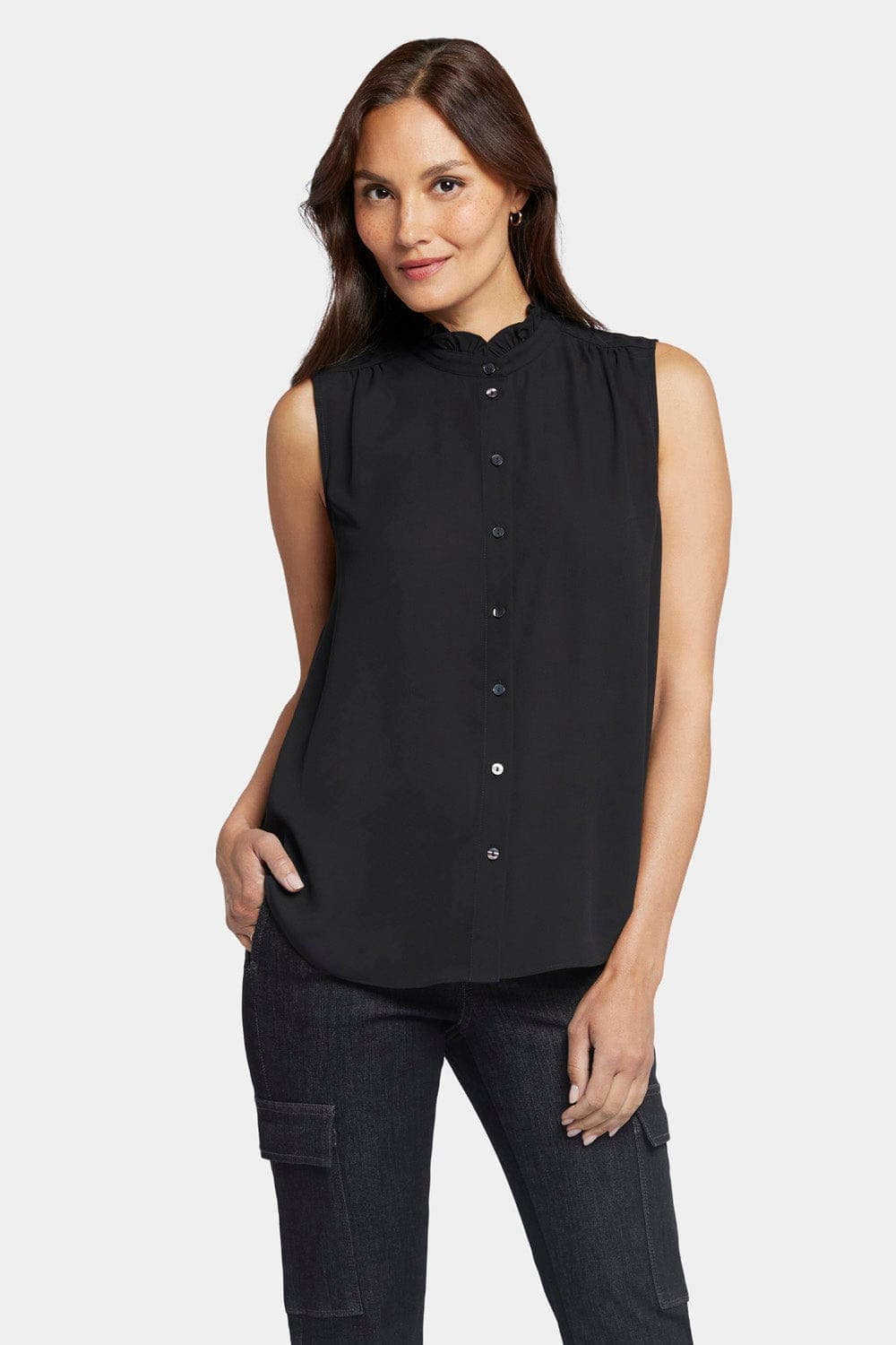 Sleeveless Ruffle Neck Blouse