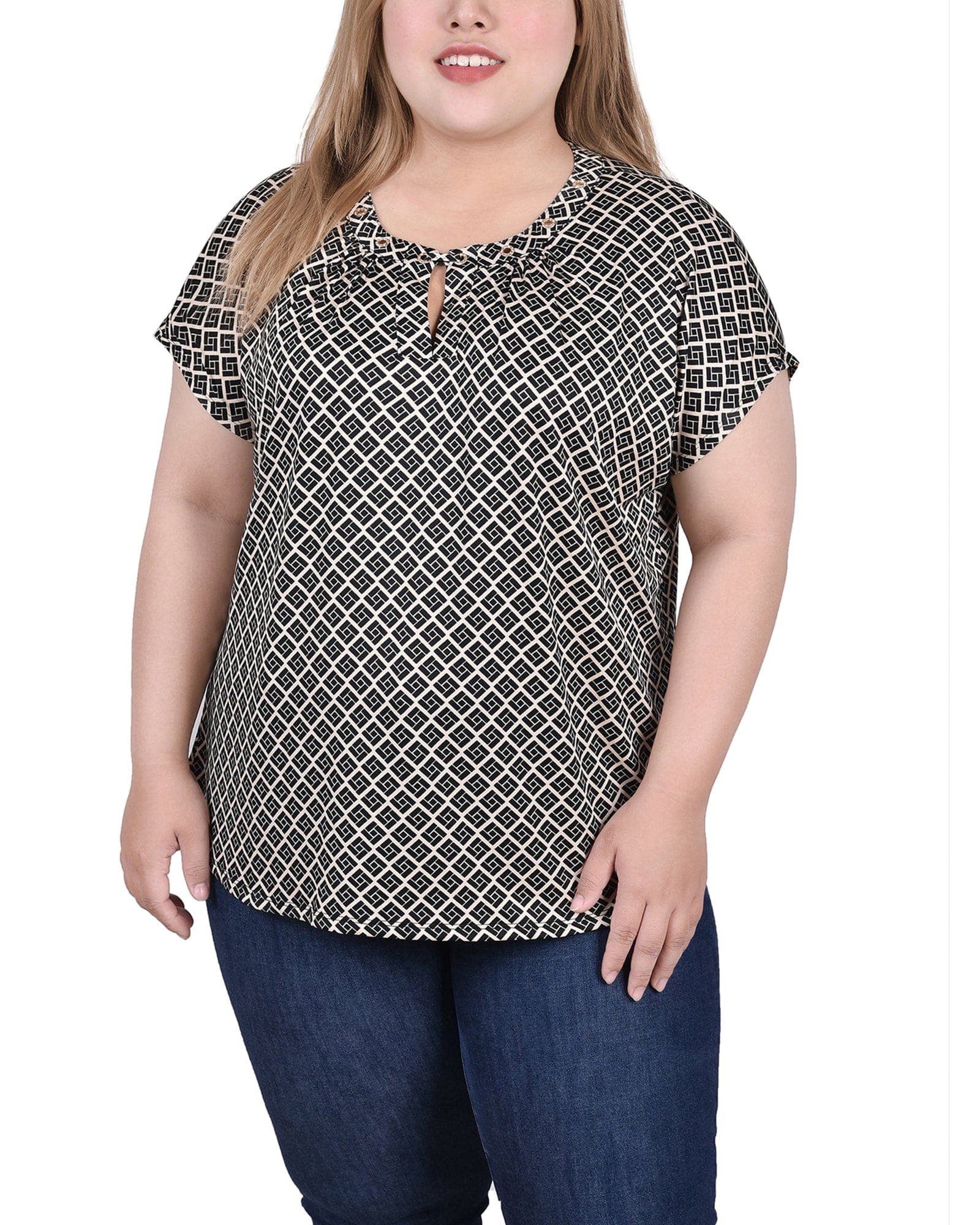 Plus Size Extended Sleeve Top with Grommets
