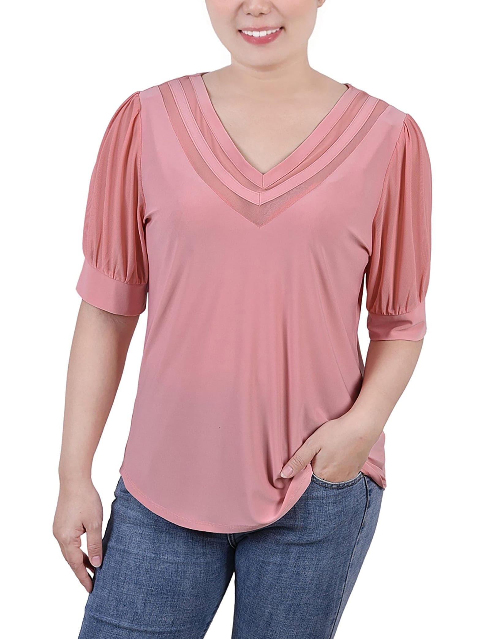 Short Puff Sleeve V-Neck Top
