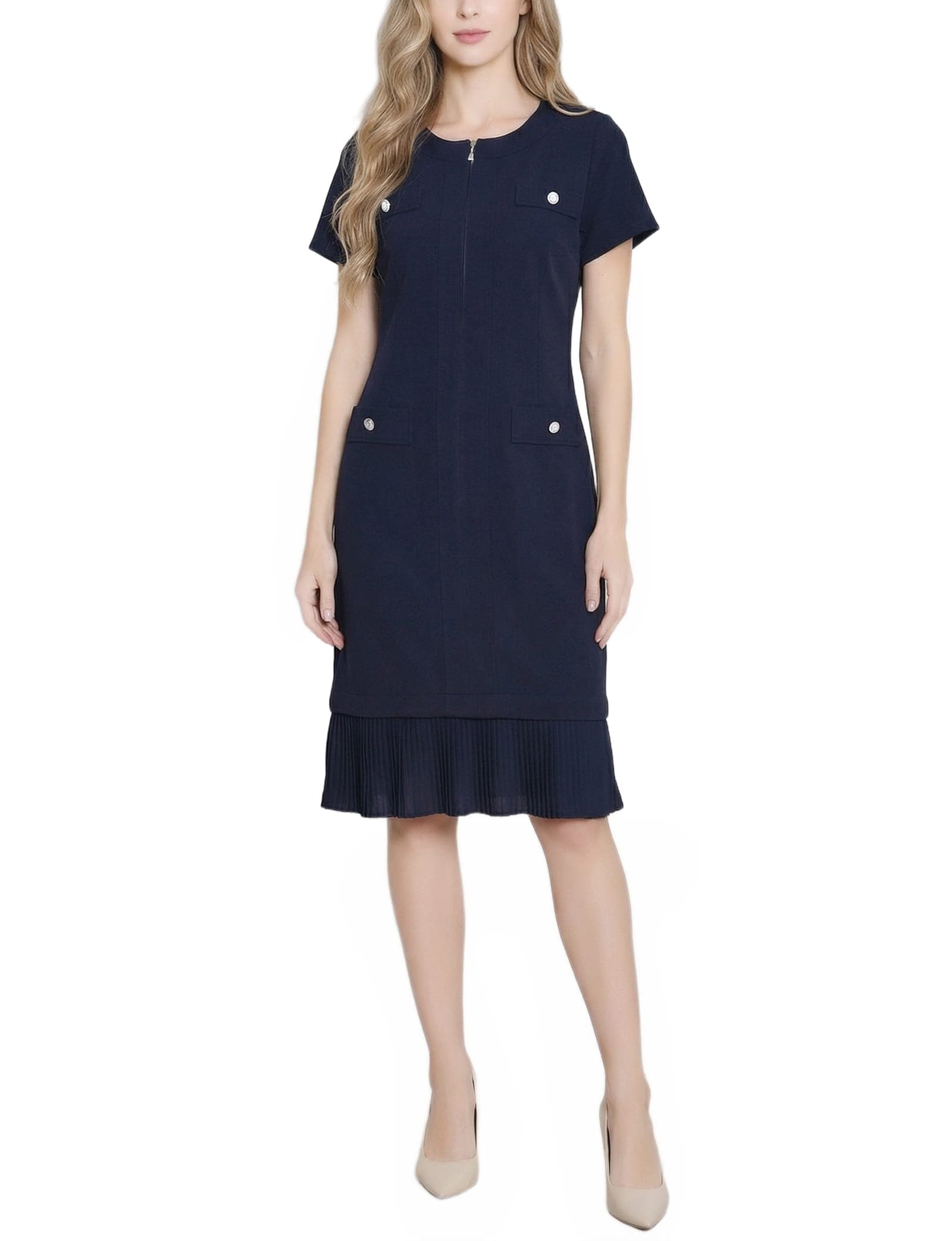Short Sleeve Pleat Hem Dress