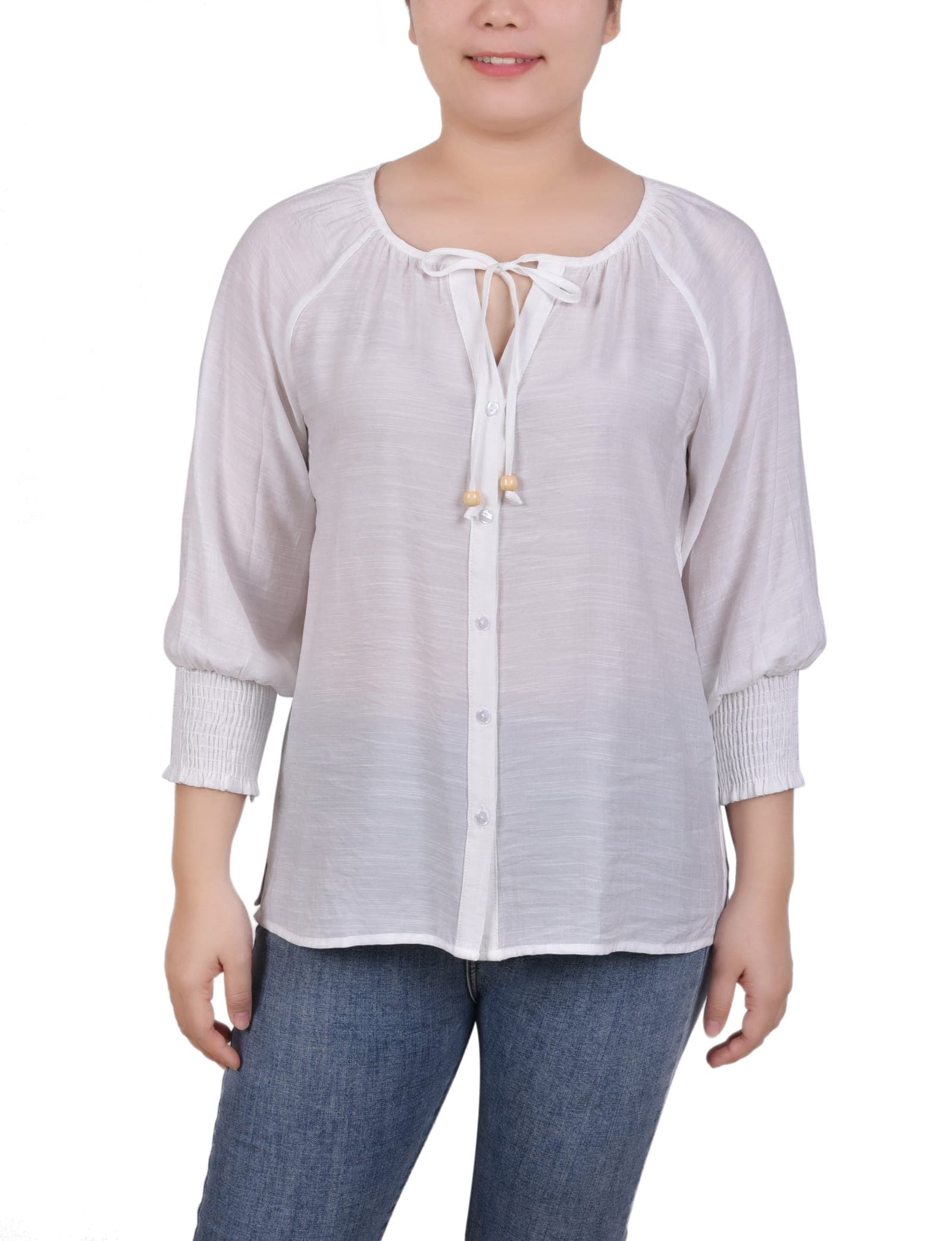 3/4 Sleeve Button Front Blouse