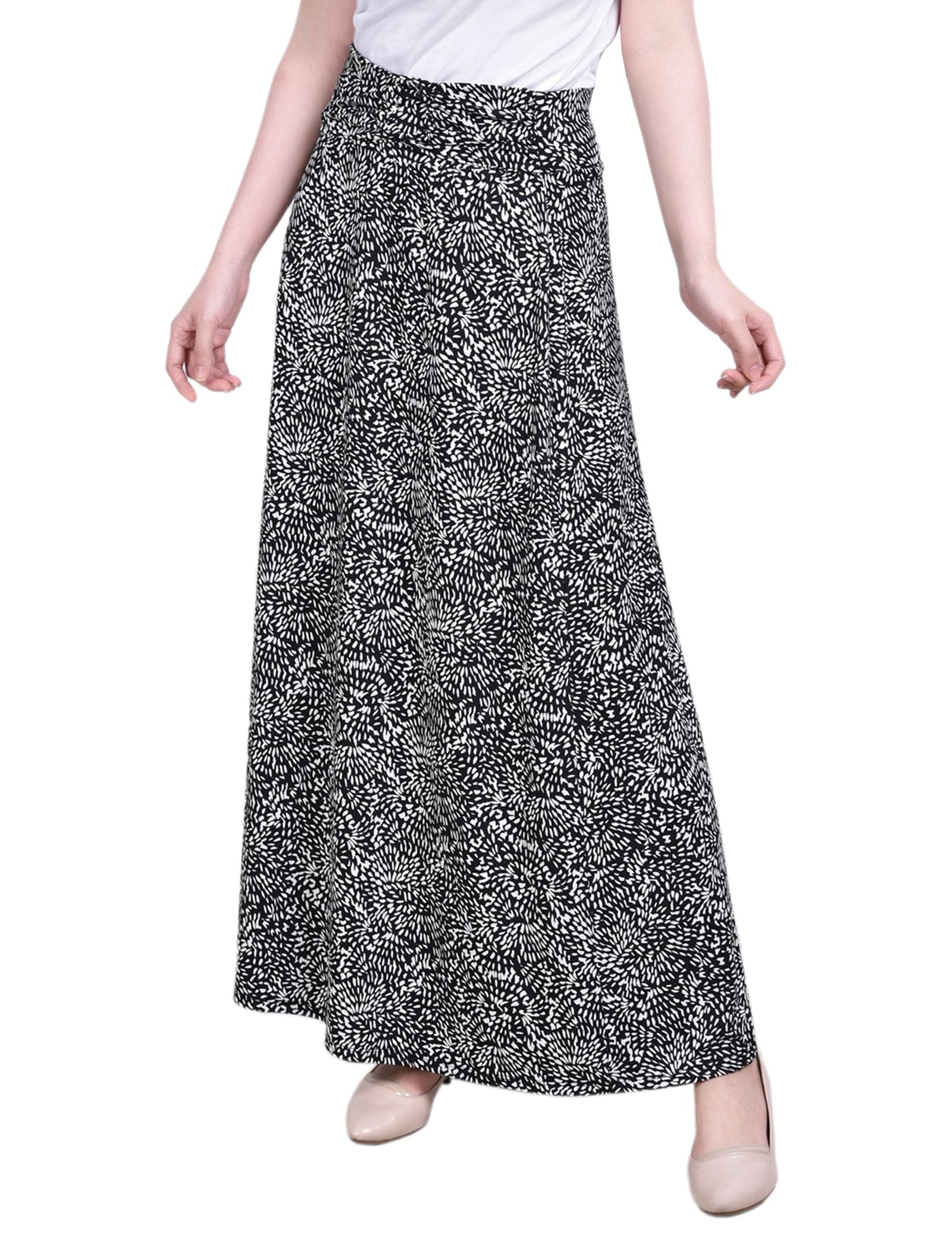 Petite Maxi a-Line Skirt with Front Faux Belt with Ring Detail