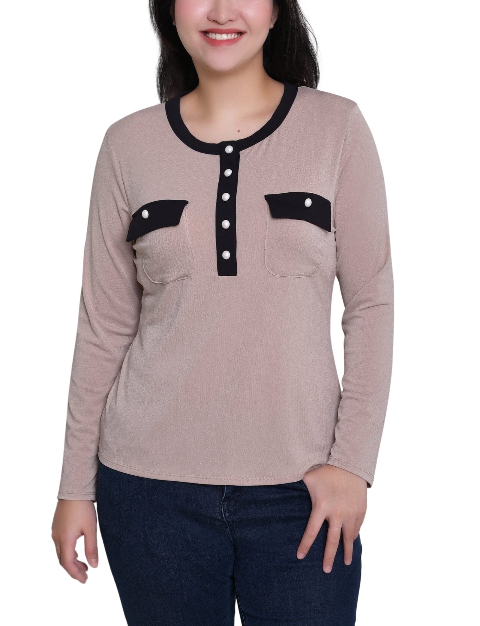 Long Sleeve Contrast Detail Top