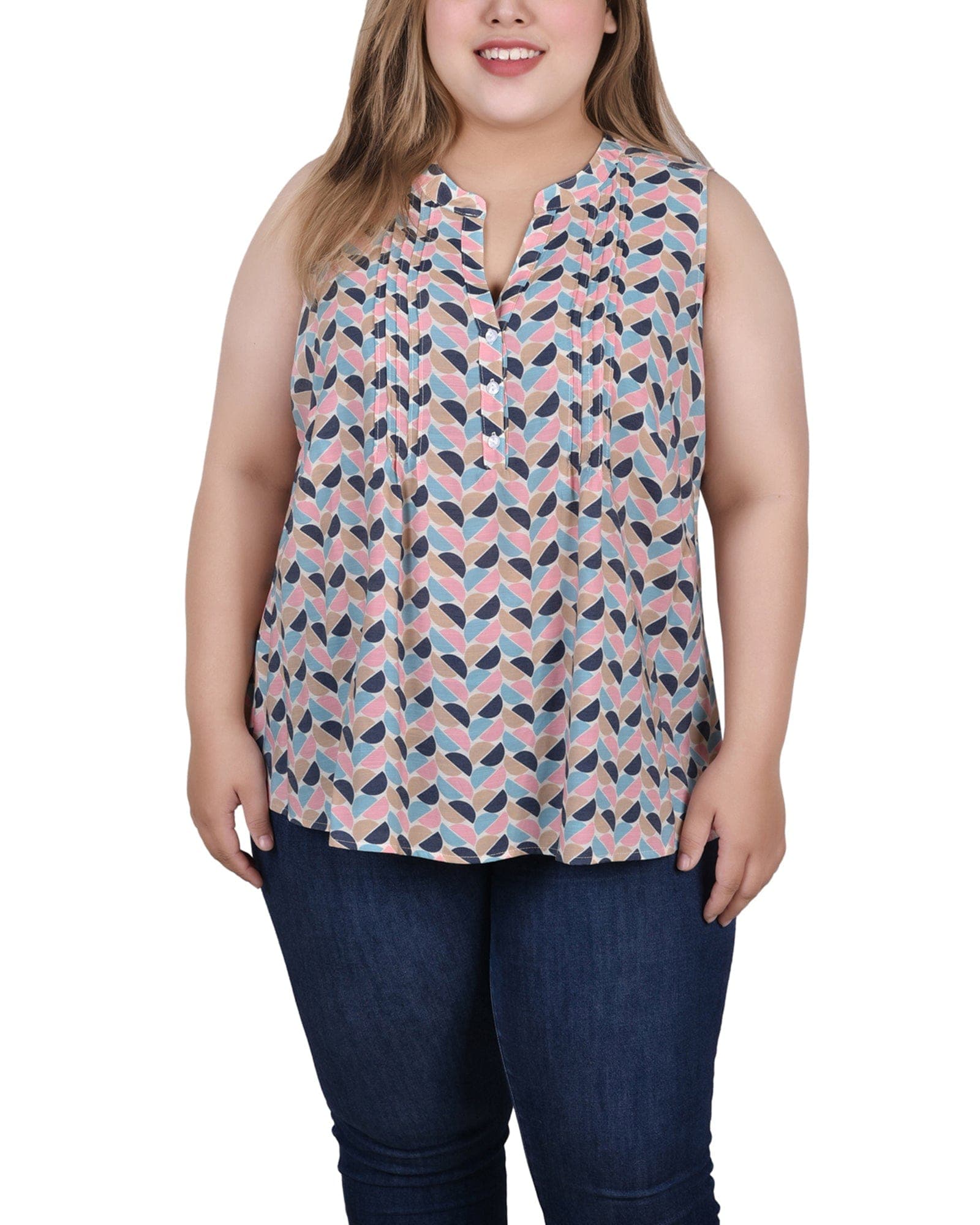 Plus Size Sleeveless Pintucked Blouse