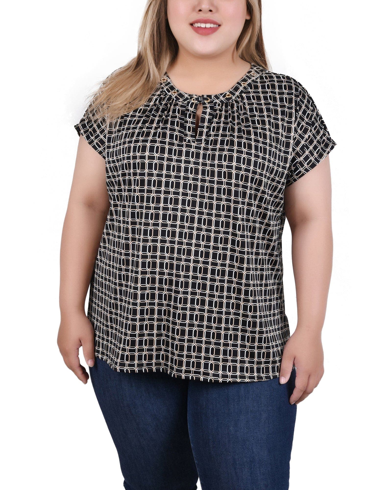 Plus Size Extended Sleeve Top with Grommets