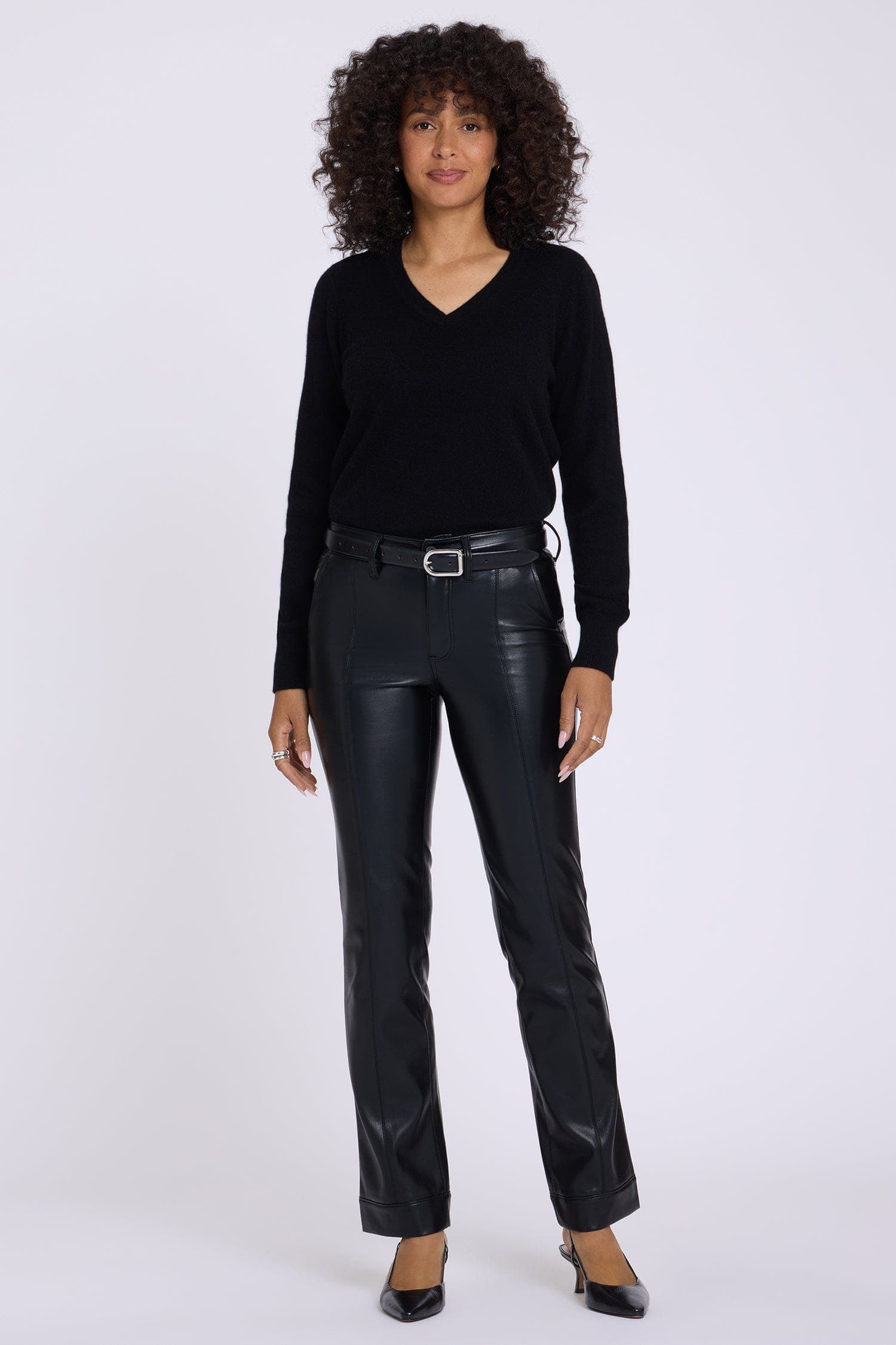 Vegan Leather Marilyn Straight Pants with Band Hems