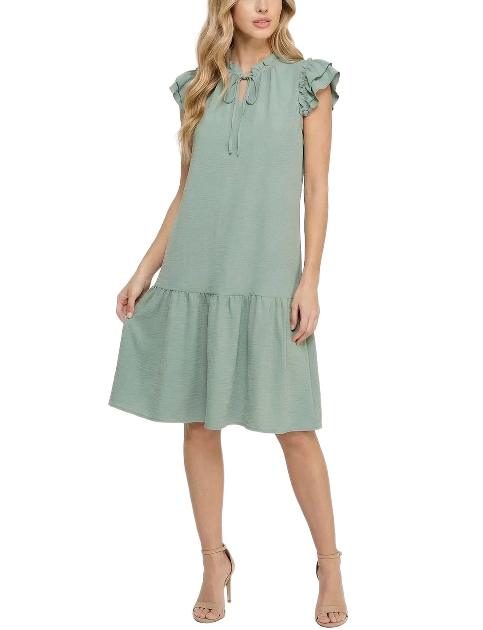 Flutter Sleeve Flounced Dress