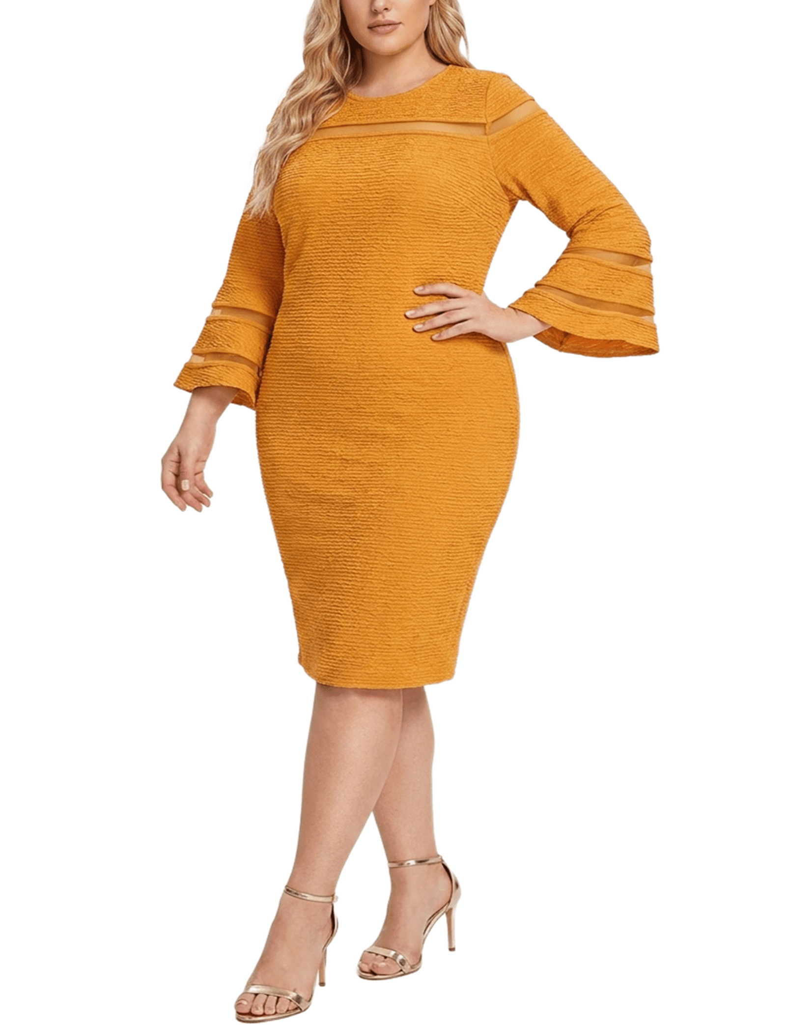 Plus Size Long Bell Sleeve Dress with Contrast Striping