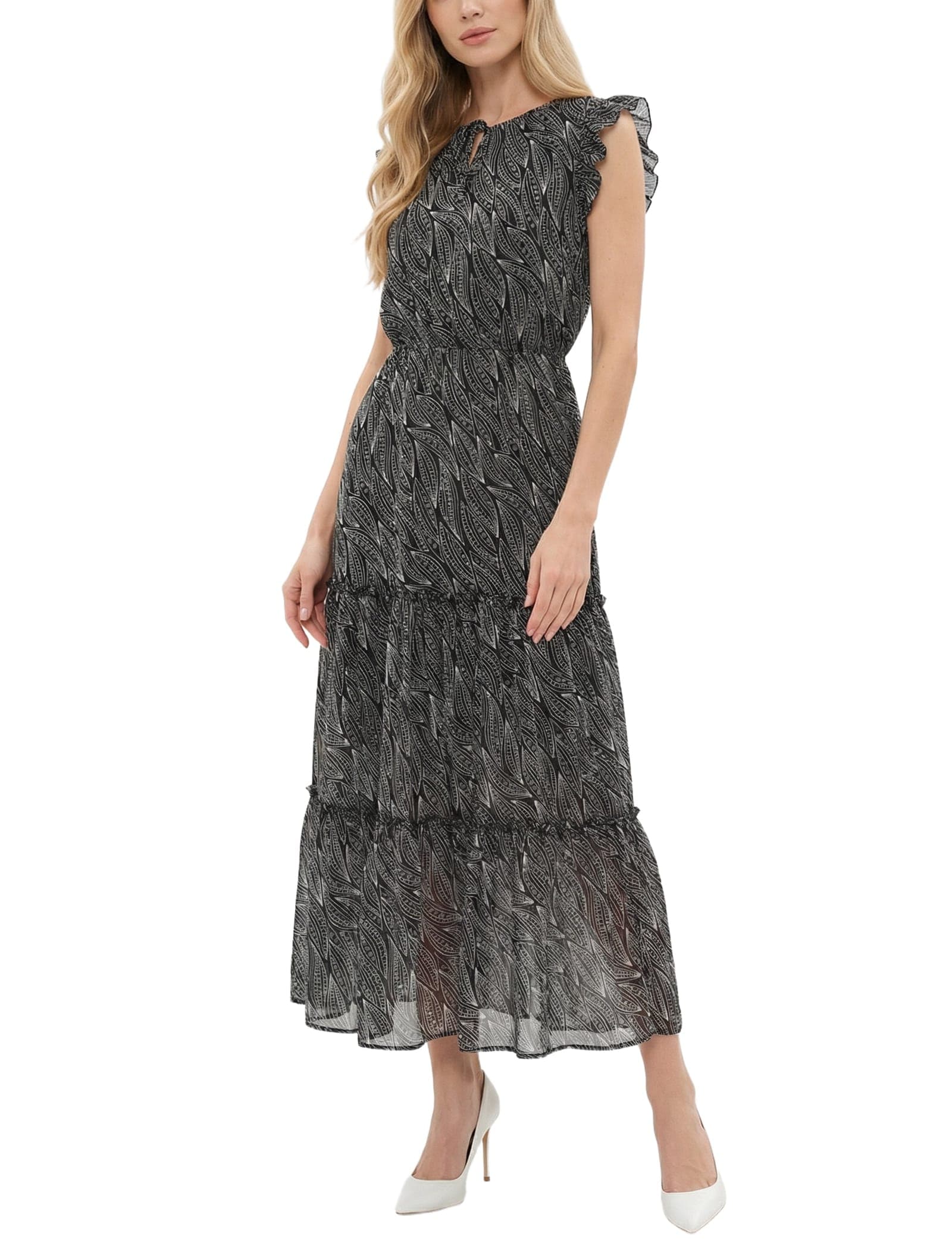 Petite Flutter Sleeve Tiered Dress