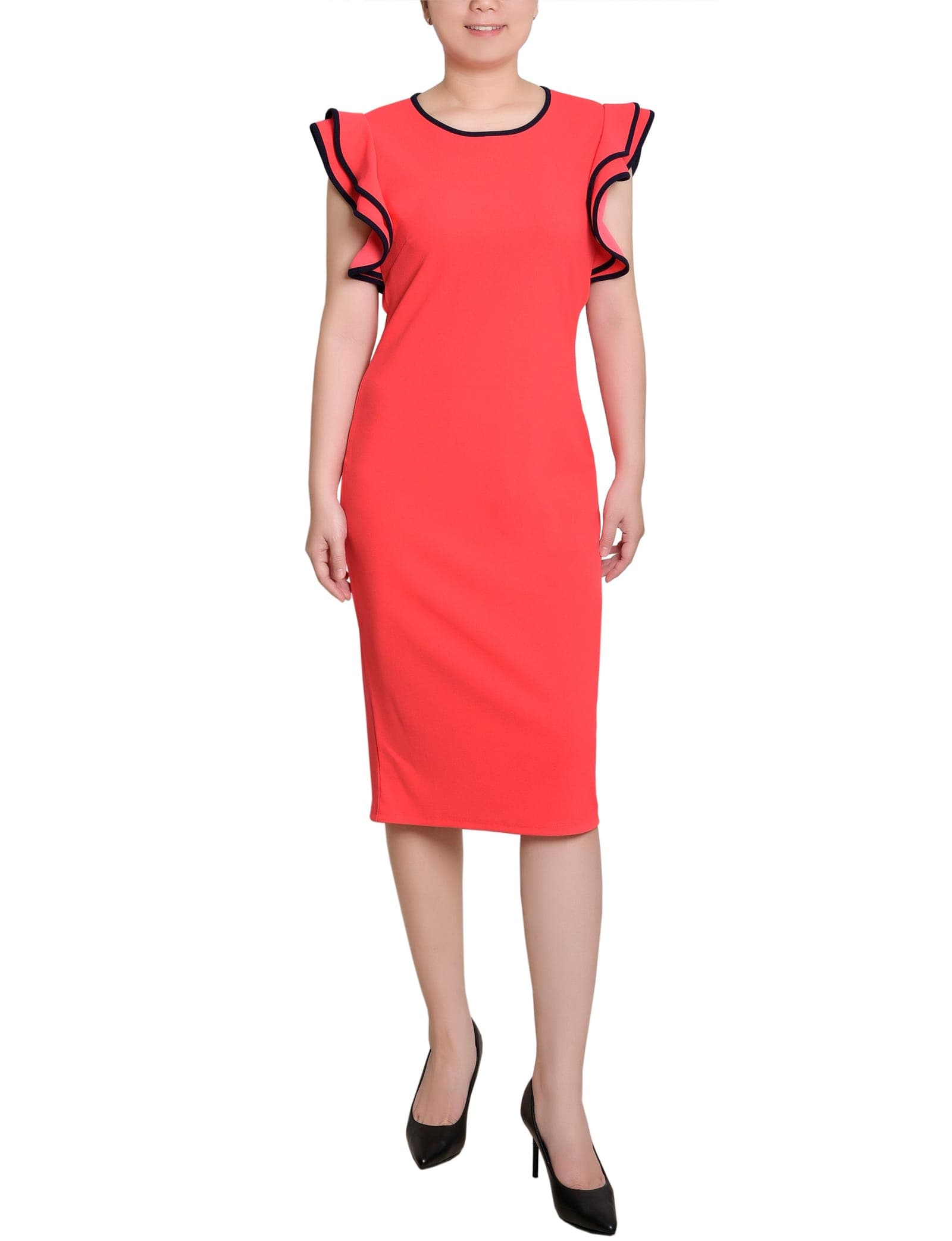 Ruffle Sleeve Dress with Contrast Tipping