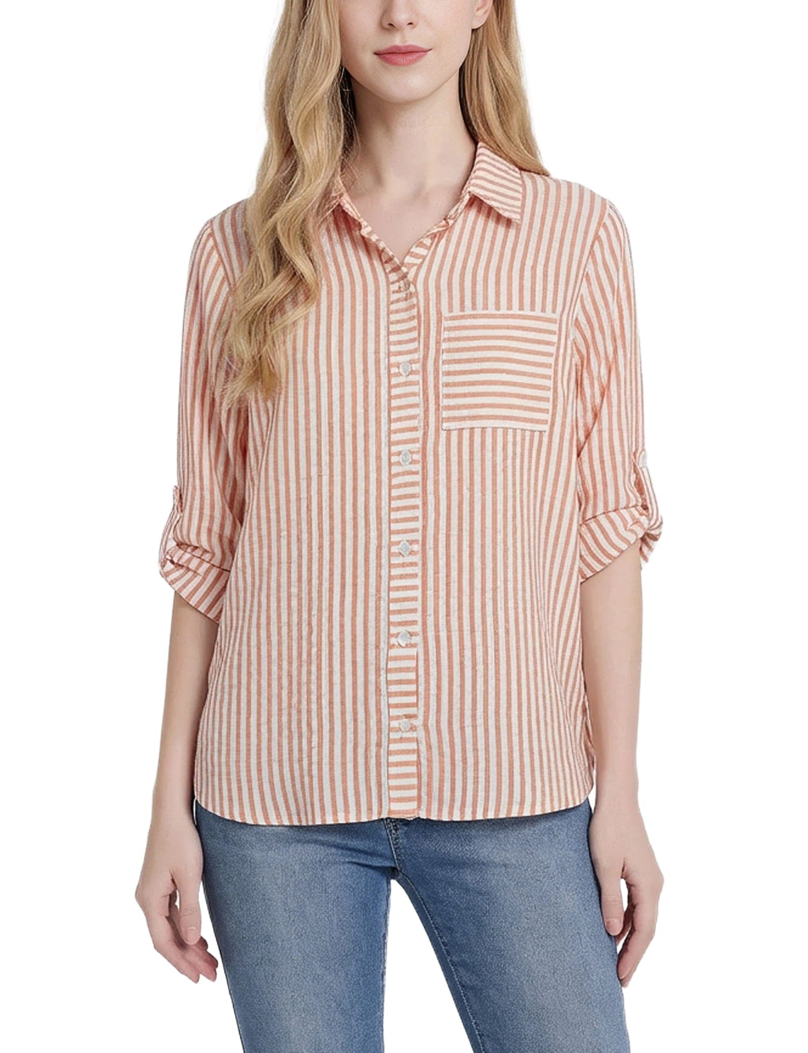Petite 3/4 Sleeve Roll Tab Blouse