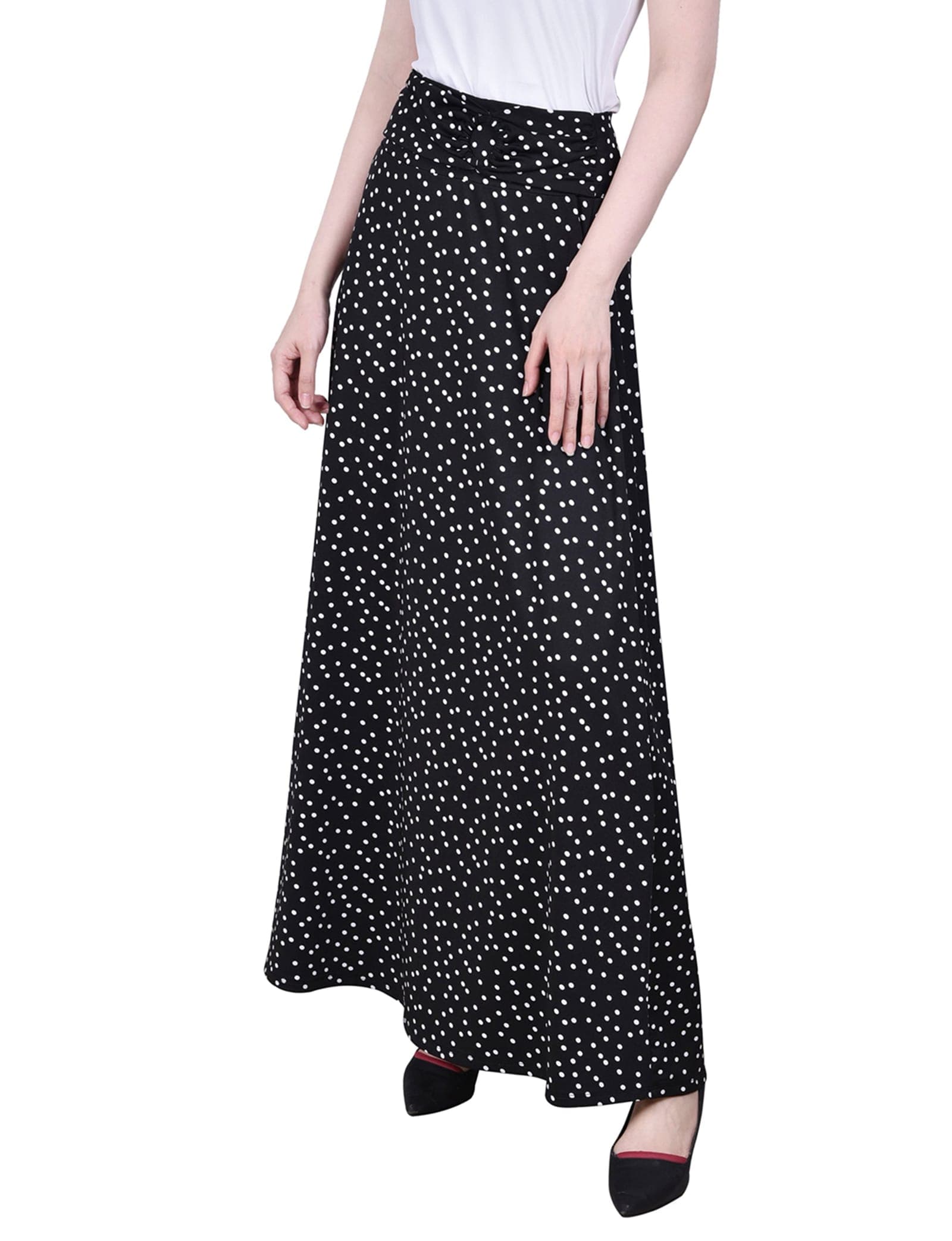 Petite Maxi a-Line Skirt with Front Faux Belt with Ring Detail