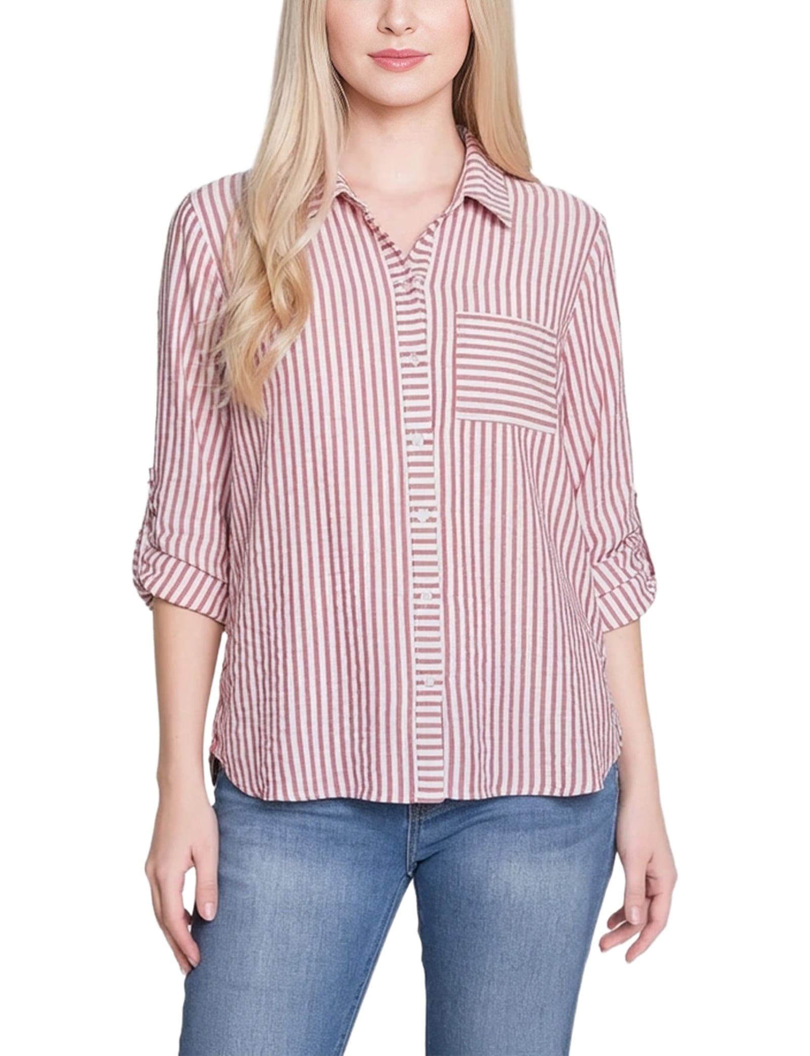3/4 Sleeve Roll Tab Blouse