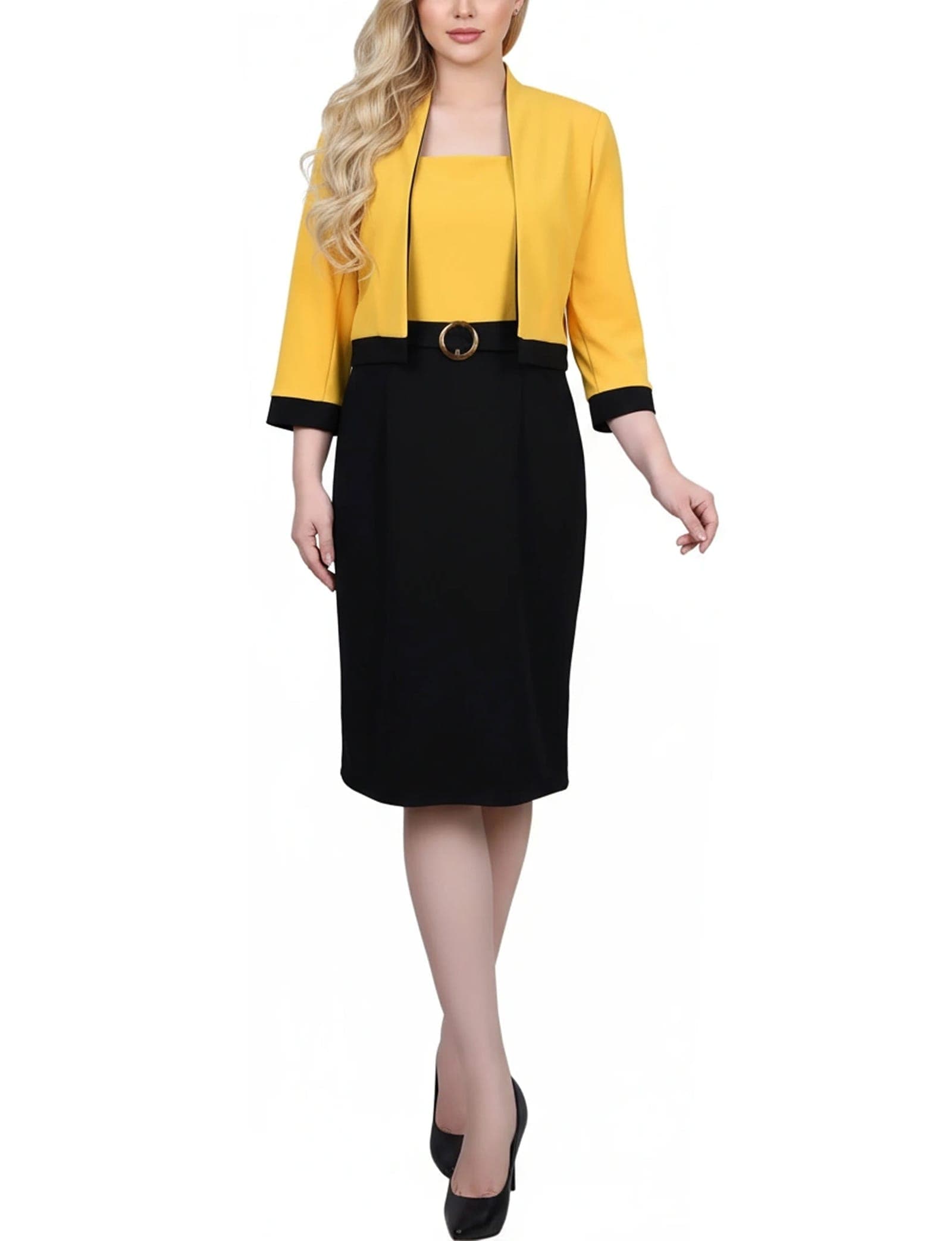 Petite 3/4 Sleeve 2 Piece Colorblocked Dress Set