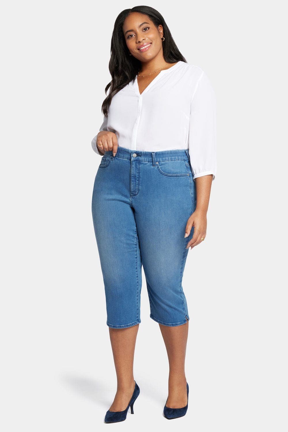 Waist-Match Slim Straight Crop Jeans in Plus Size