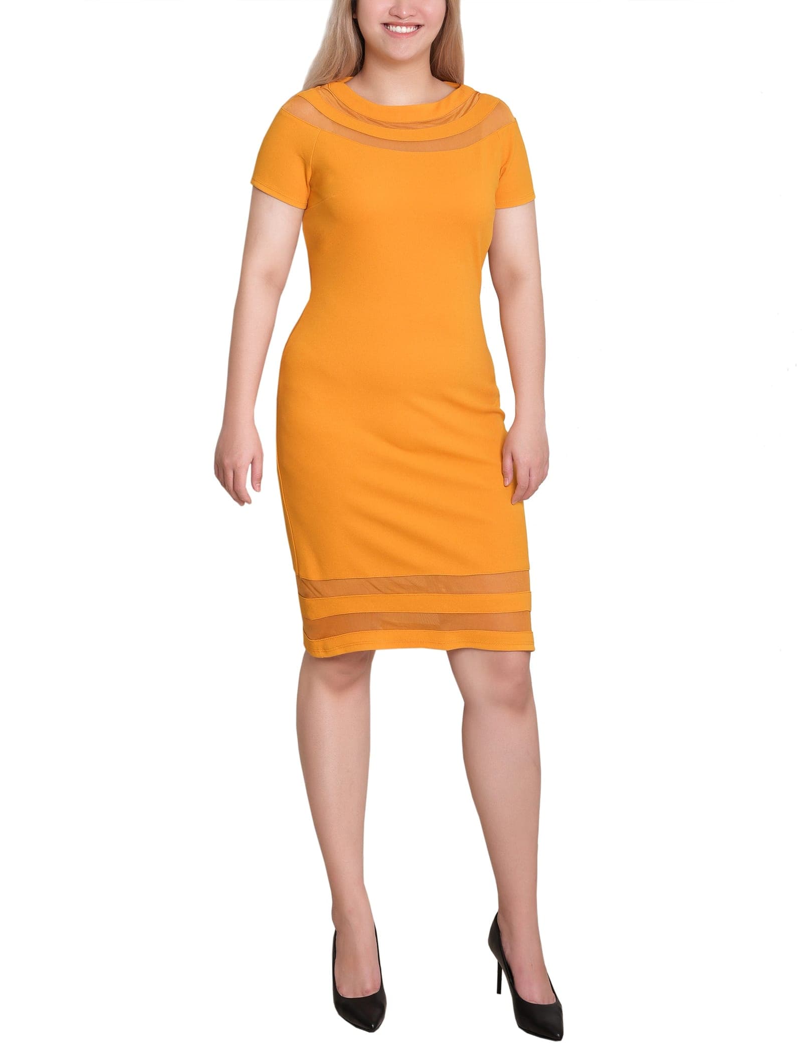 Petite Short Sleeve Dress with Mesh Insets
