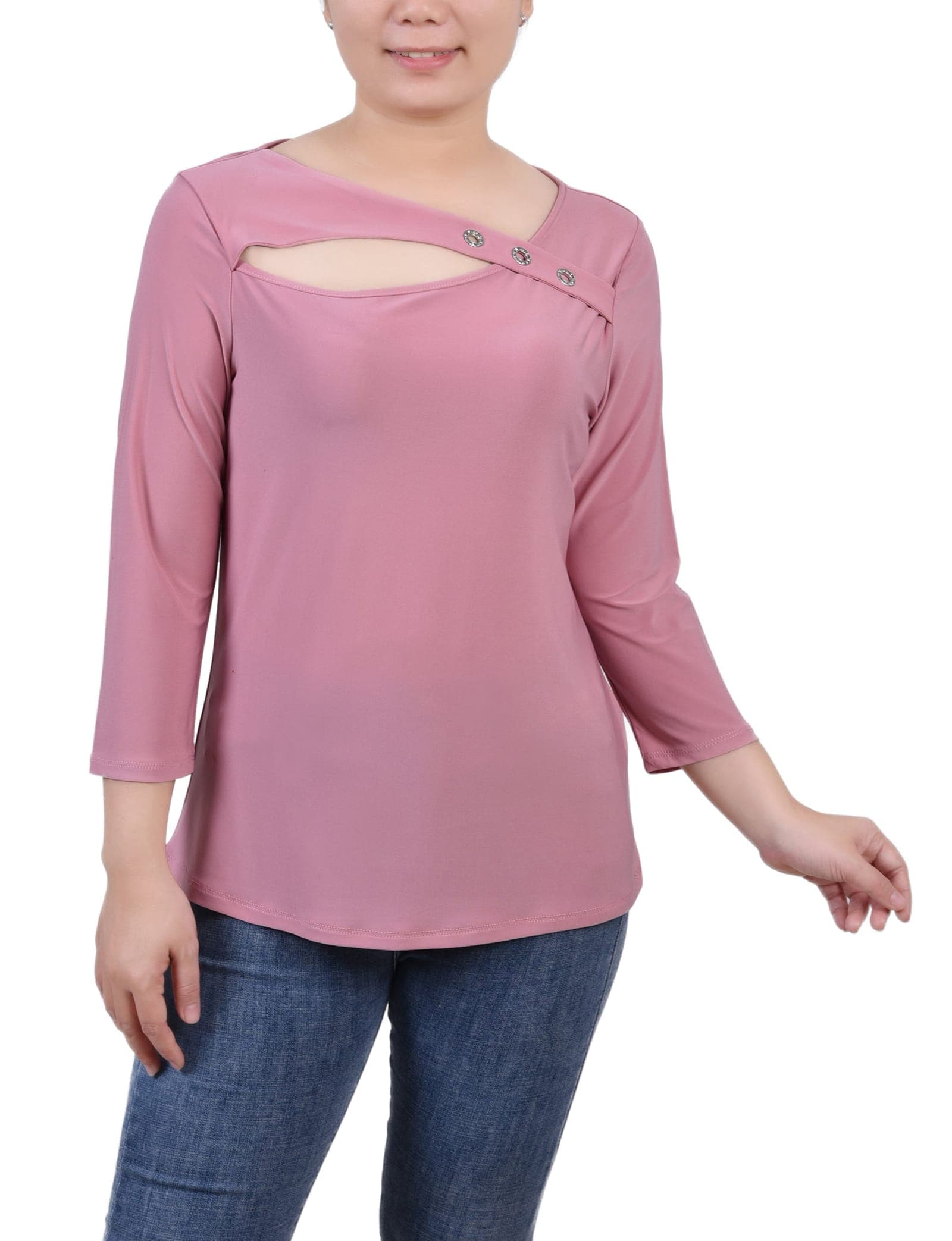 Petite 3/4 Sleeve Cutout Top