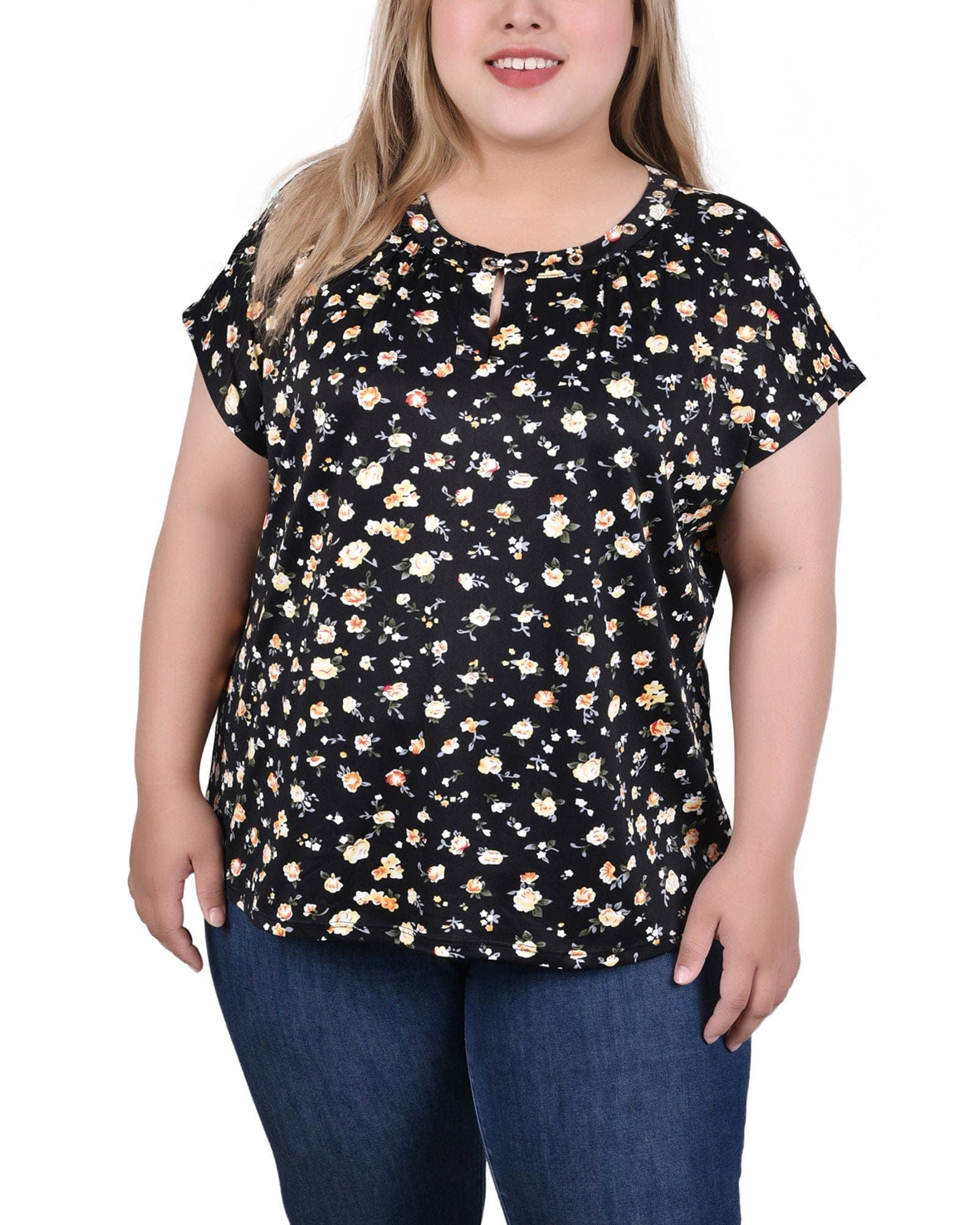 Plus Size Extended Sleeve Top with Grommets