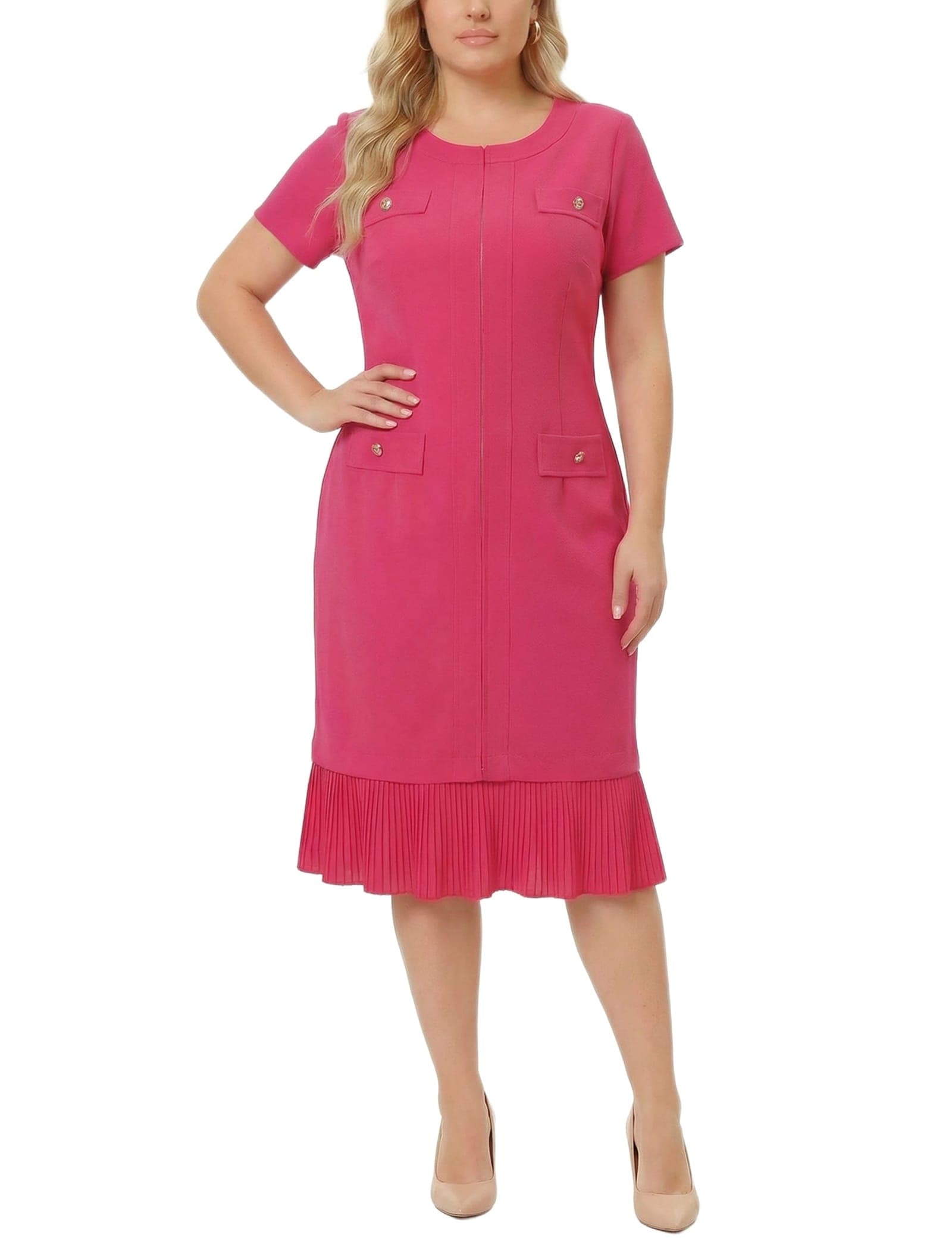 Plus Size Short Sleeve Pleat Hem Dress