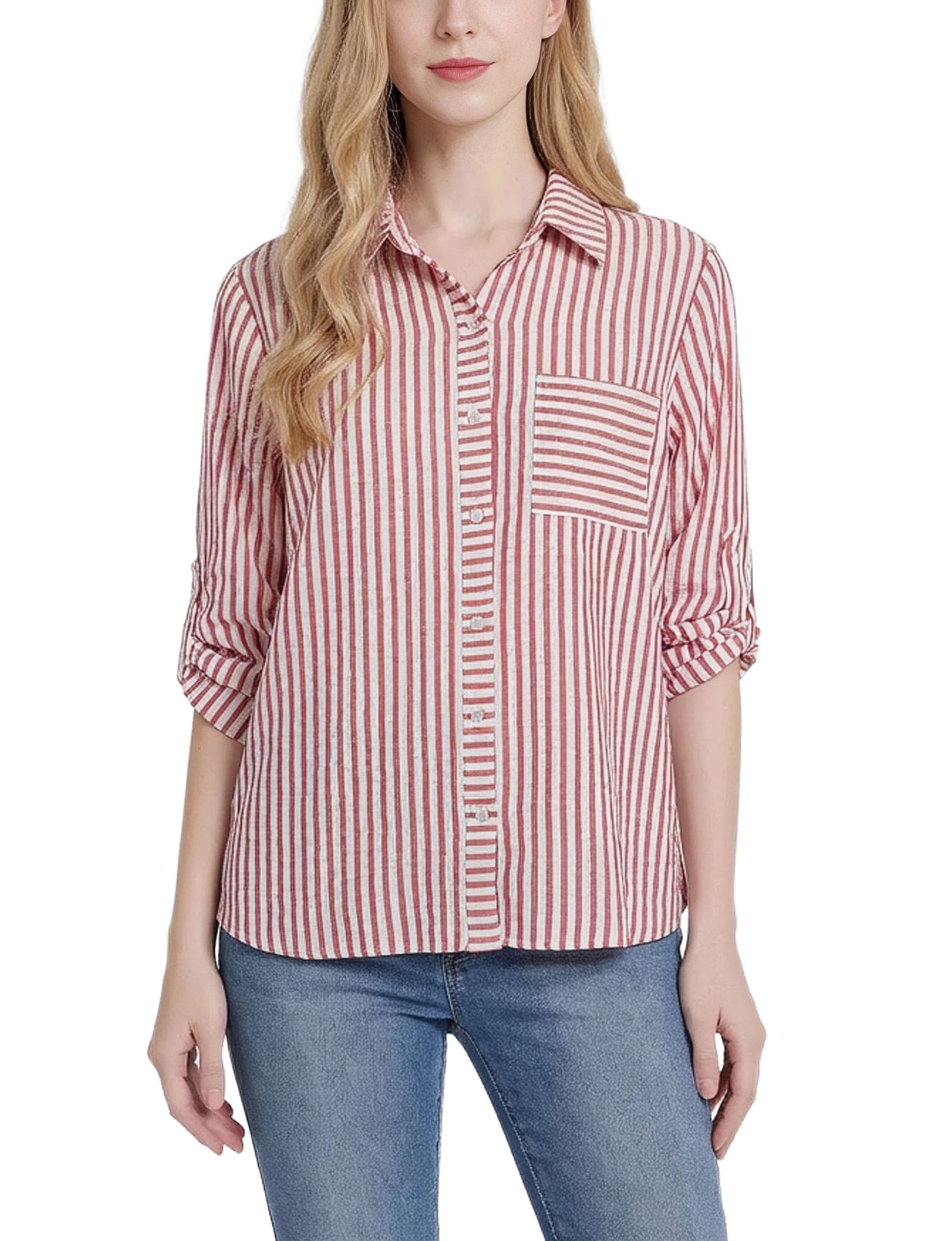 Petite 3/4 Sleeve Roll Tab Blouse