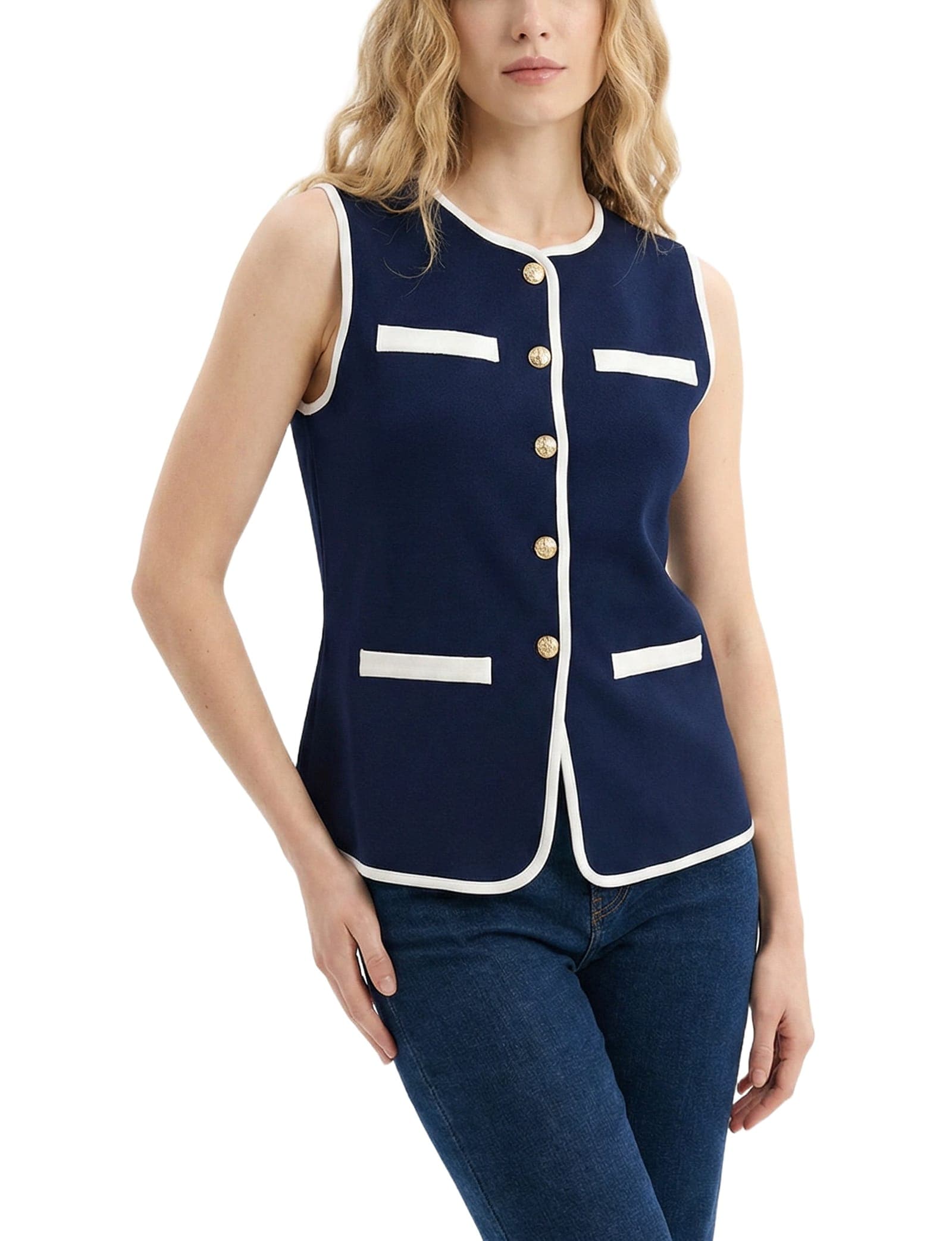 Petite Sleeveless Contrast-Edged Vest