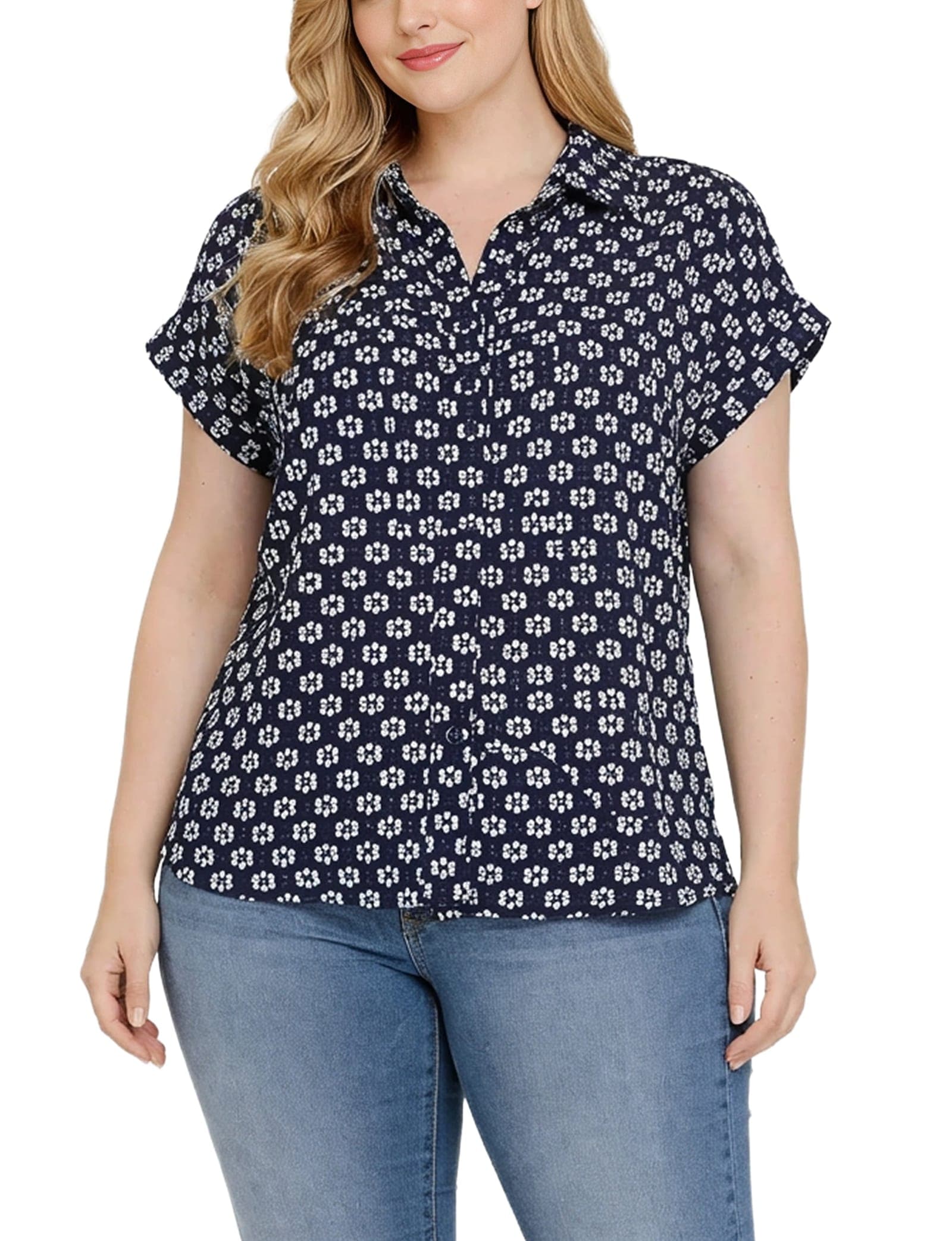 Plus Size Short Sleeve Lace Blouse