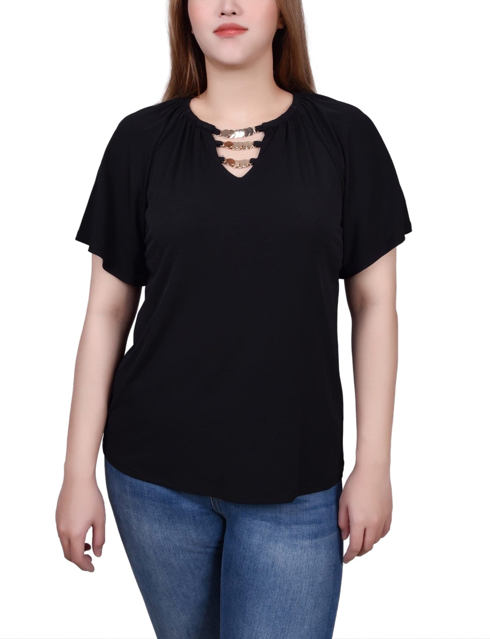 Petite Raglan Sleeve Top with Chain Details