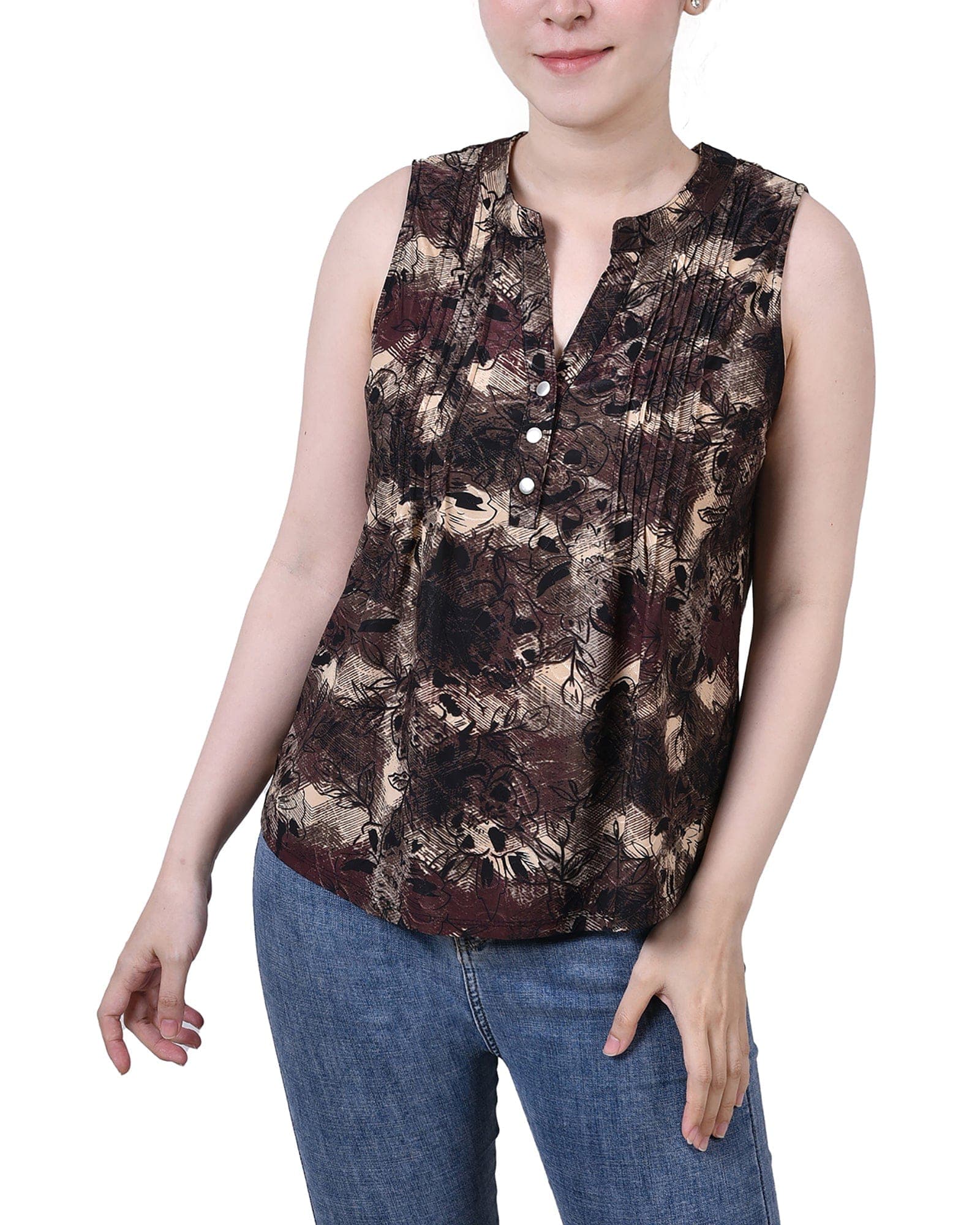 Petite Sleeveless Jacquard Y Neck Top