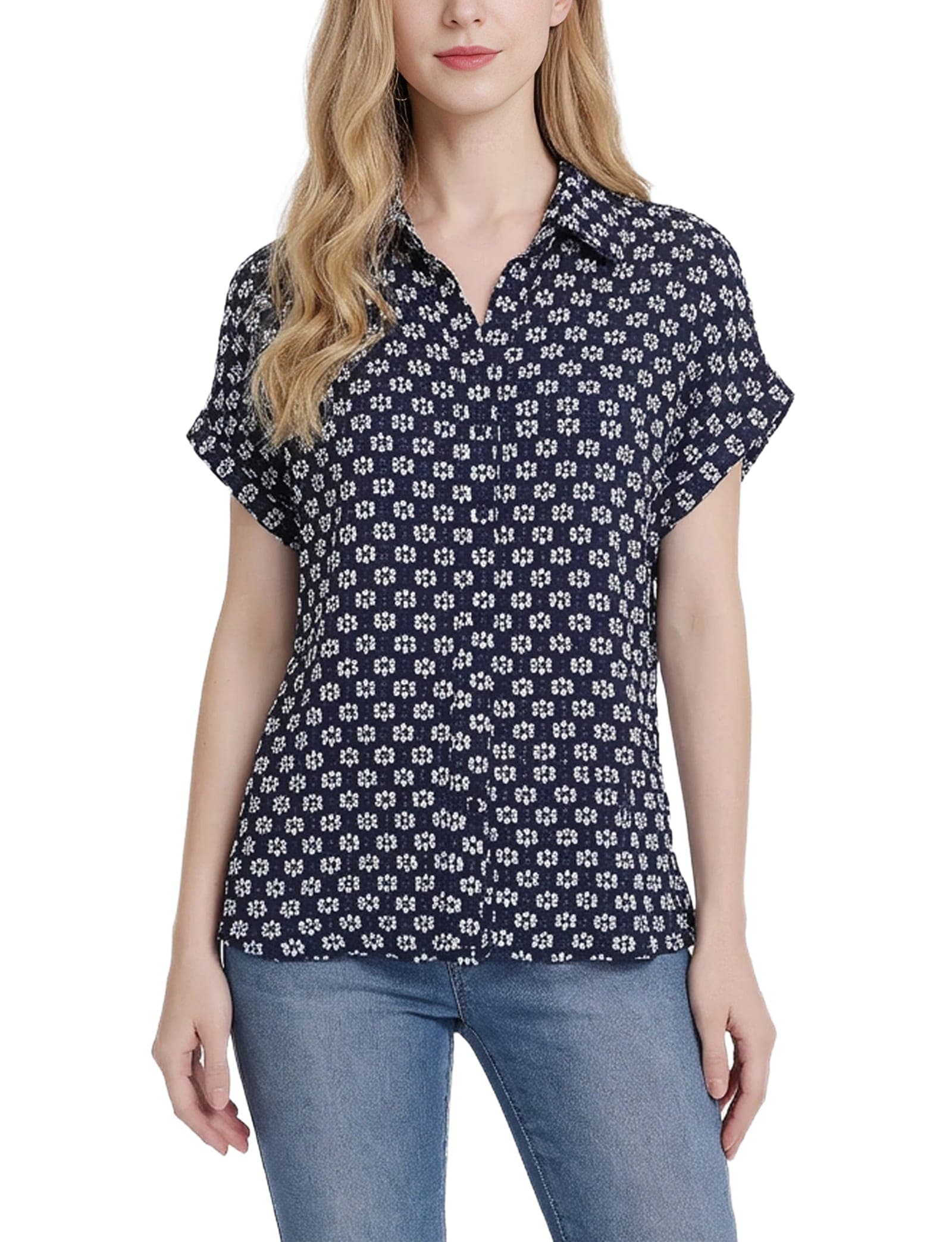 Petite Short Sleeve Lace Blouse