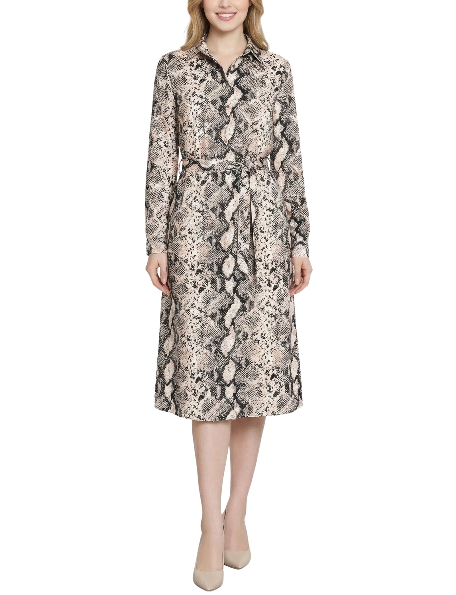 3/4 Roll Tab Sleeve Collared Dress