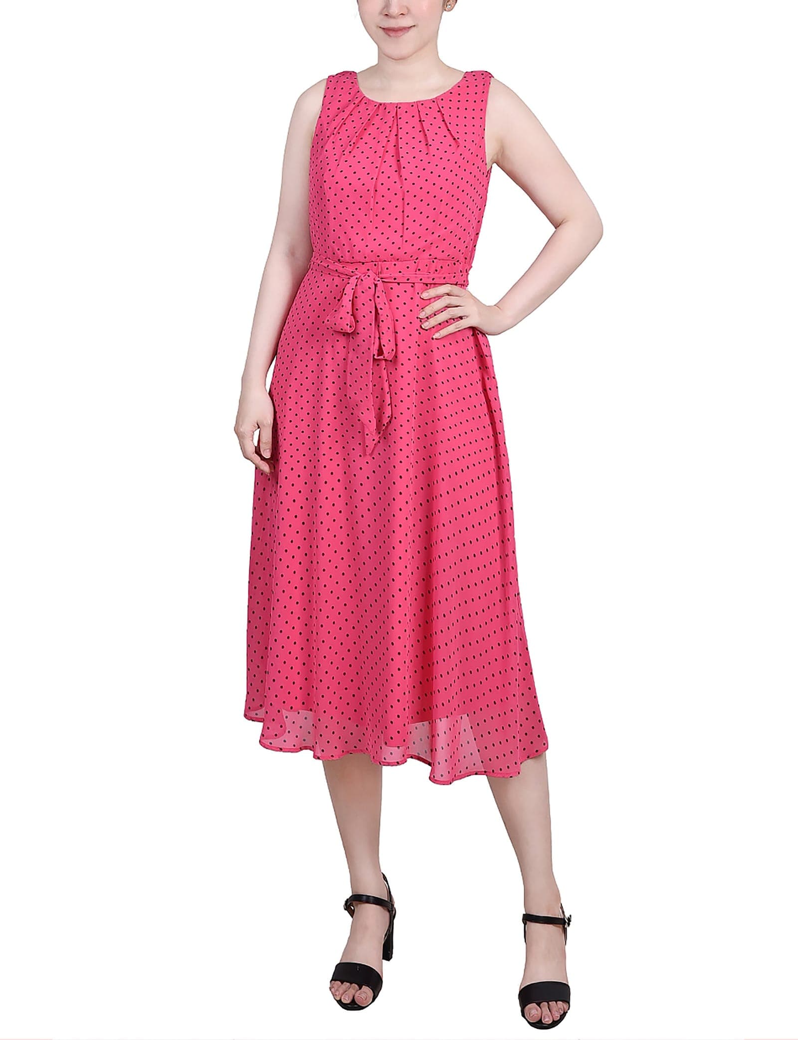 Petite Sleeveless Chiffon Belted Dress