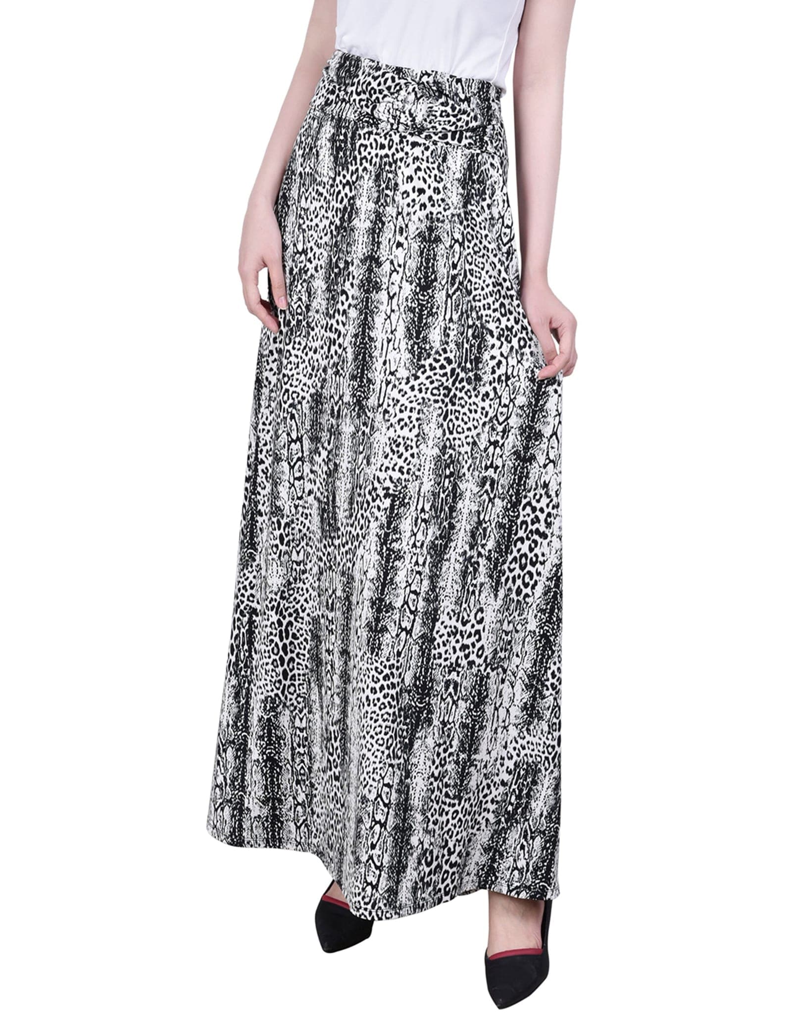 Petite Maxi a-Line Skirt with Front Faux Belt with Ring Detail