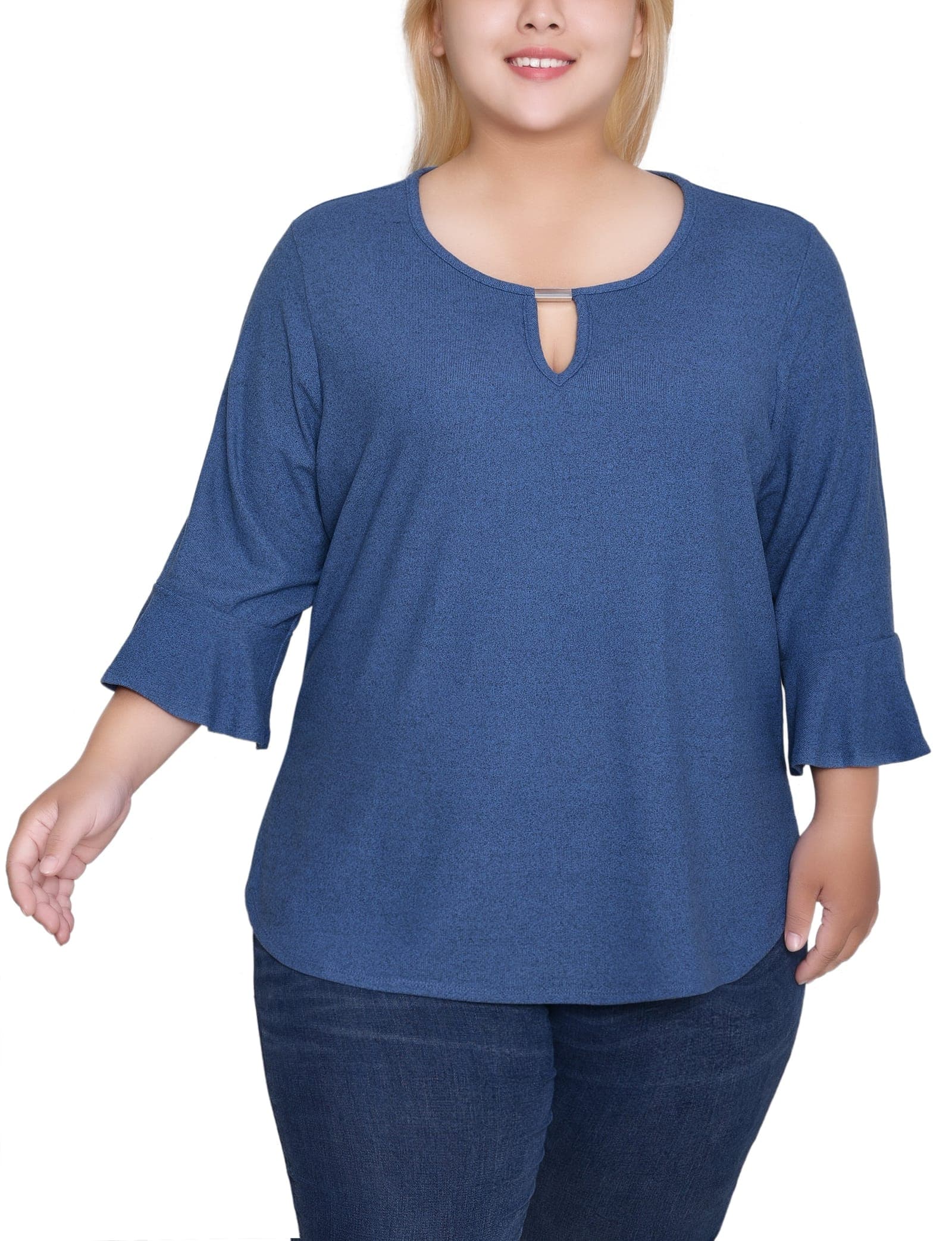 Plus Size 3/4 Bell Sleeve Top with Hardware