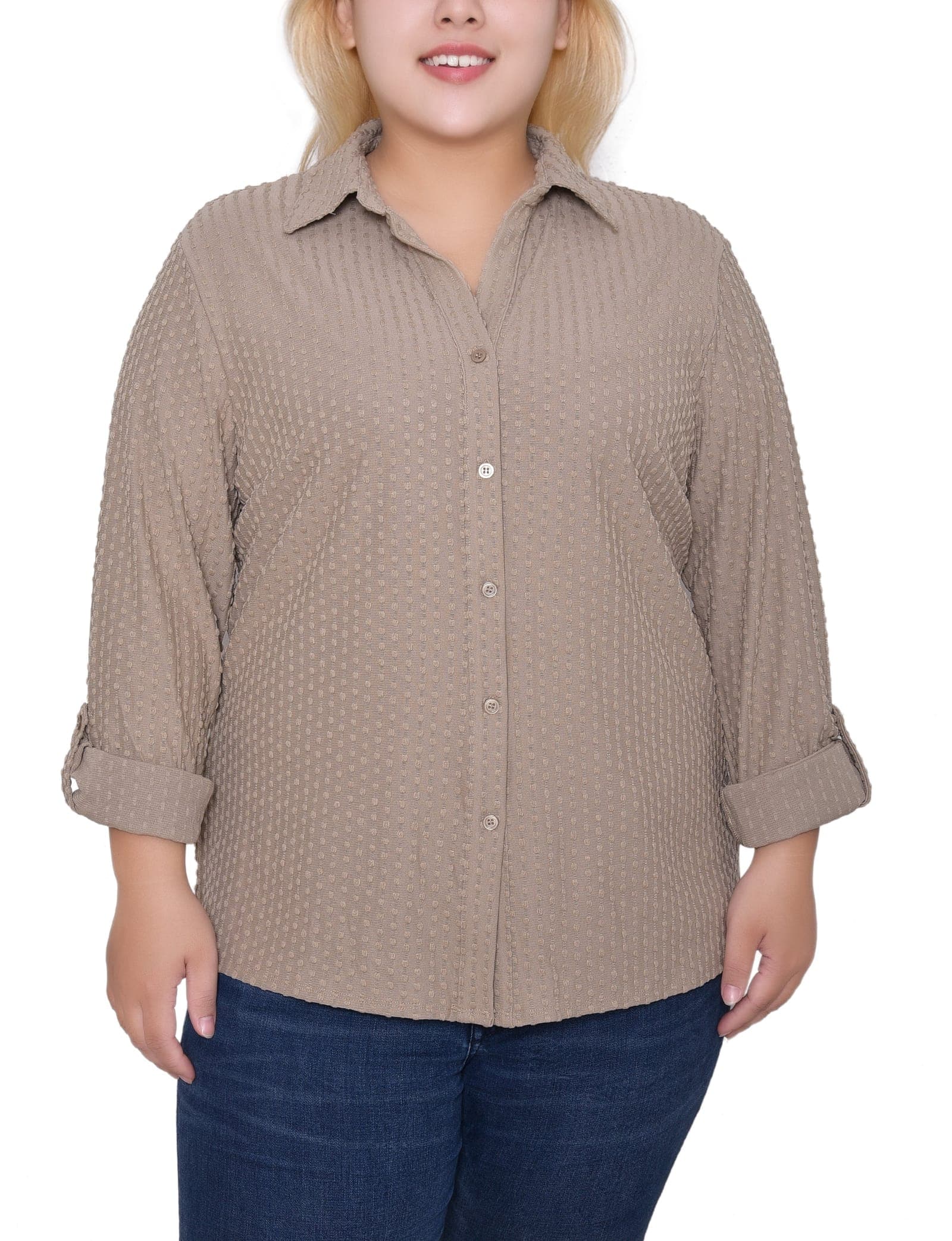 Plus Size Long Sleeve Textured Knit Top