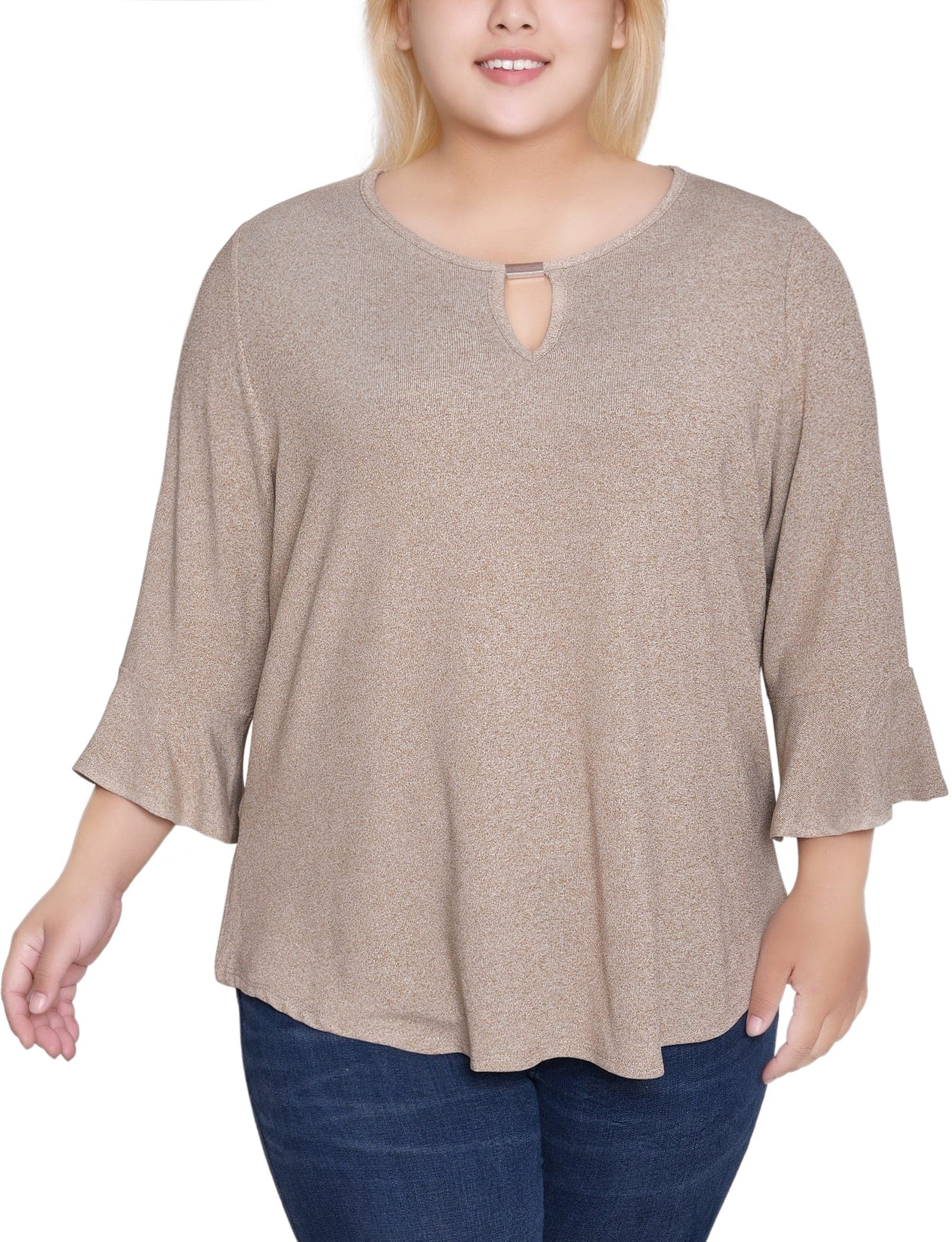 Plus Size 3/4 Bell Sleeve Top with Hardware