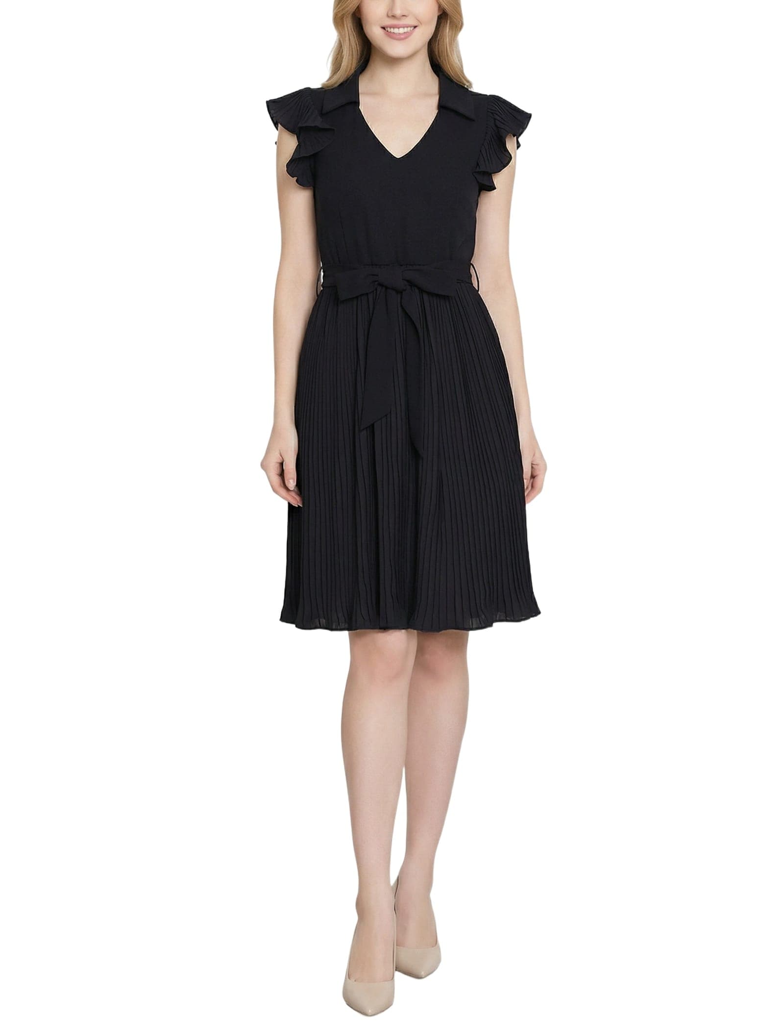 Plissé Pleated Short Sleeve Dress