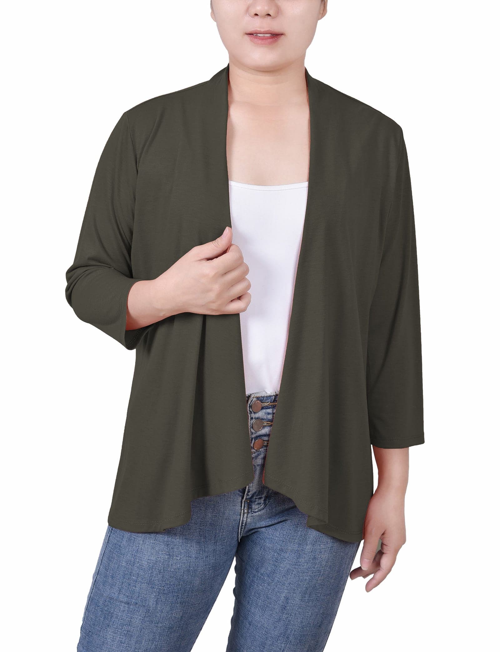 Solid 3/4 Sleeve Cardigan