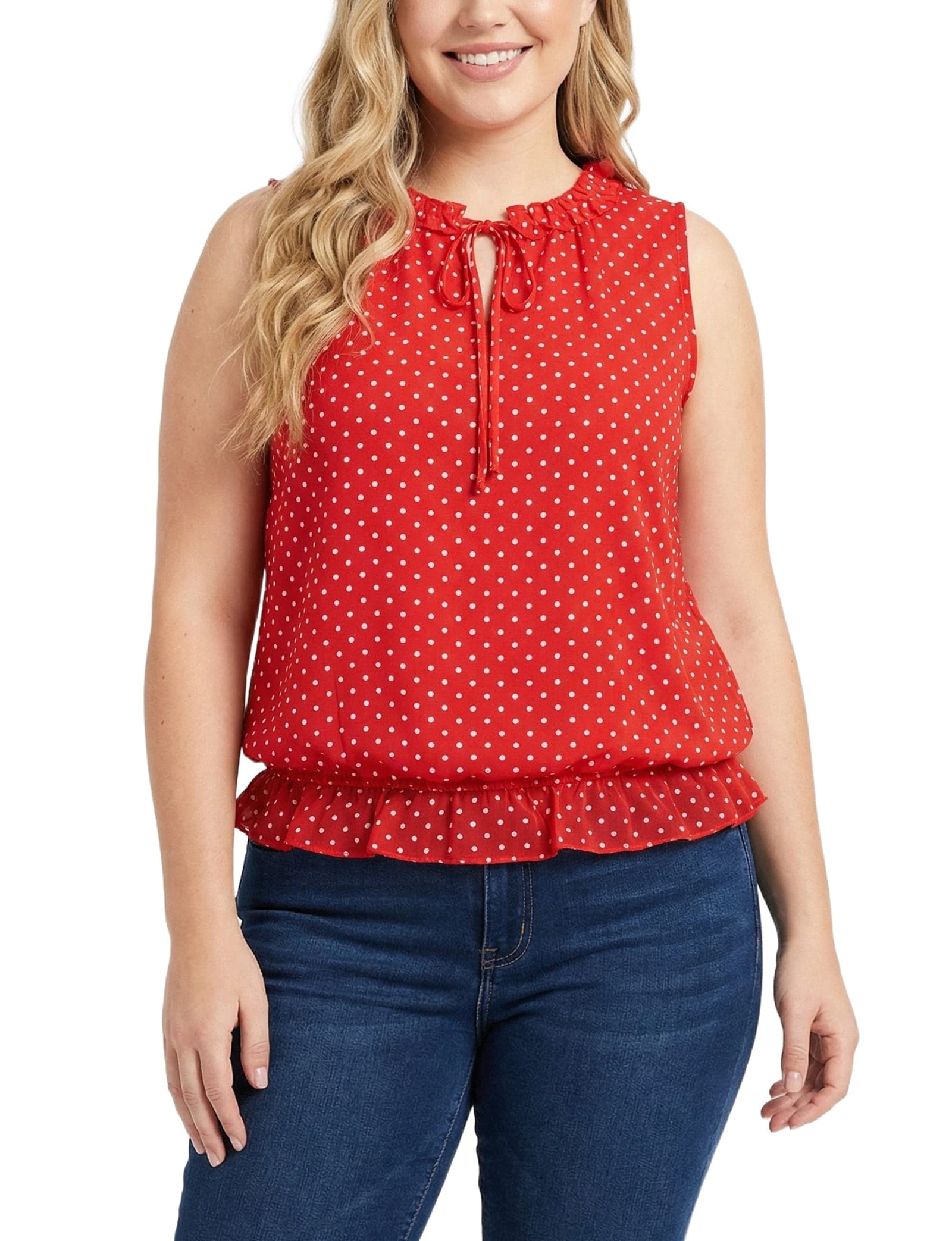 Plus Size Sleeveless Ruffle Flounced Blouse