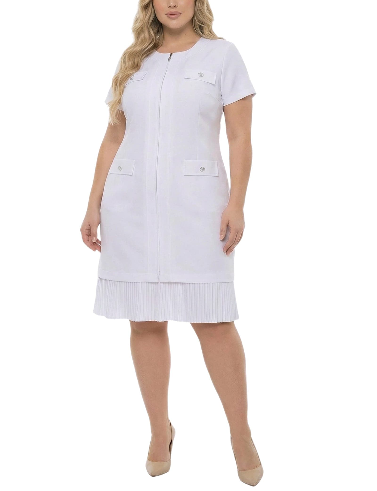 Plus Size Short Sleeve Pleat Hem Dress