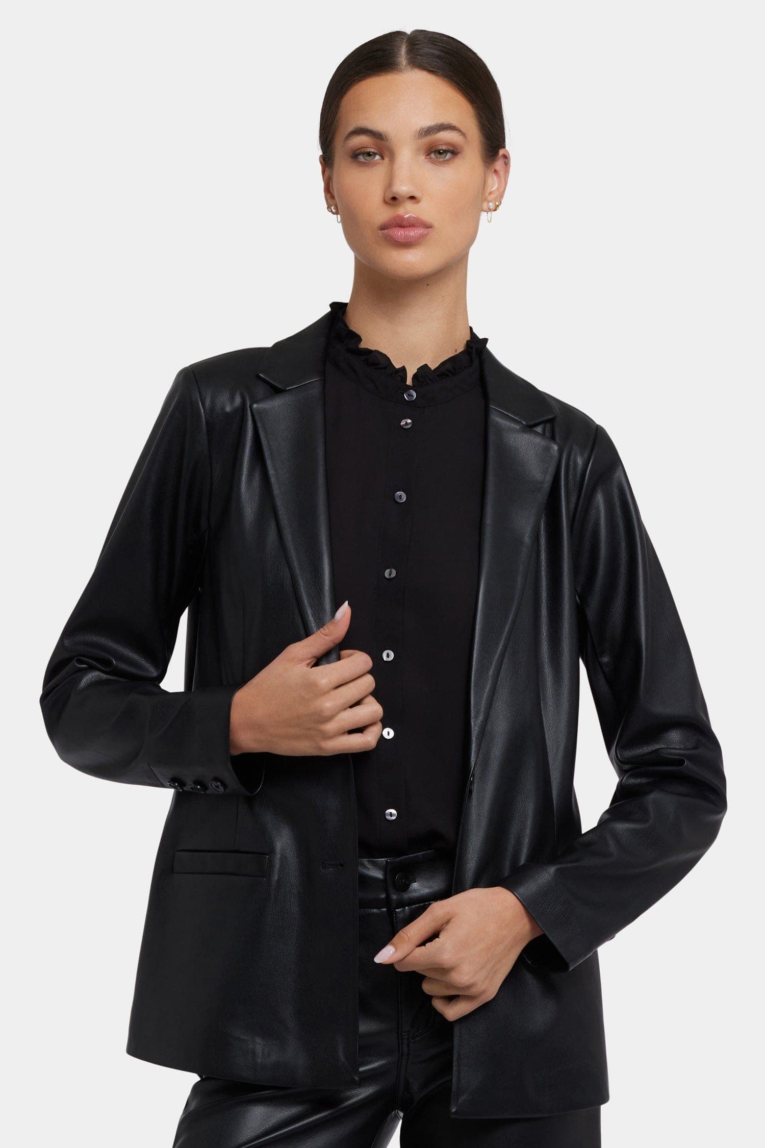 Vegan Stretch Leather Classic Blazer Jacket