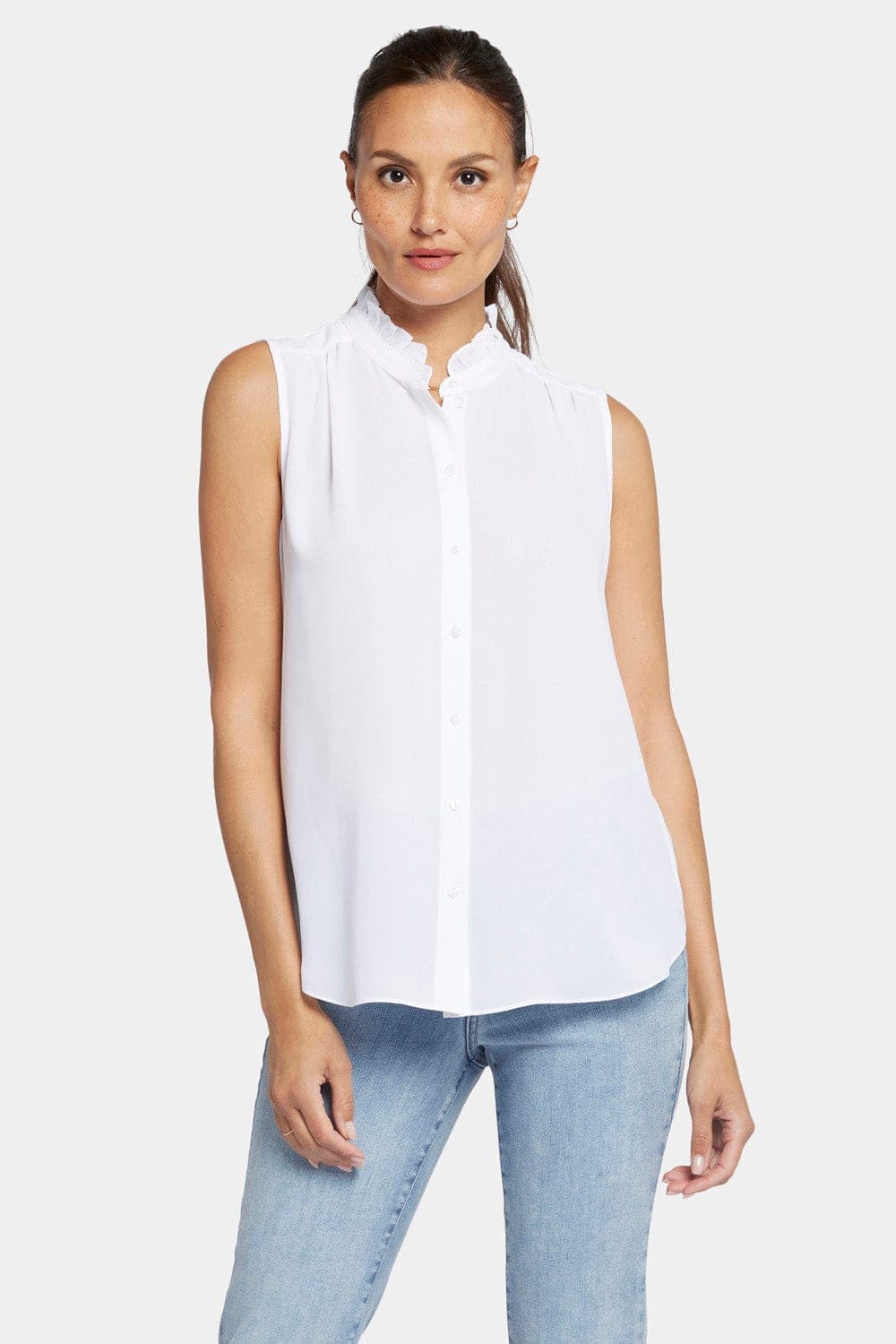 Sleeveless Ruffle Neck Blouse