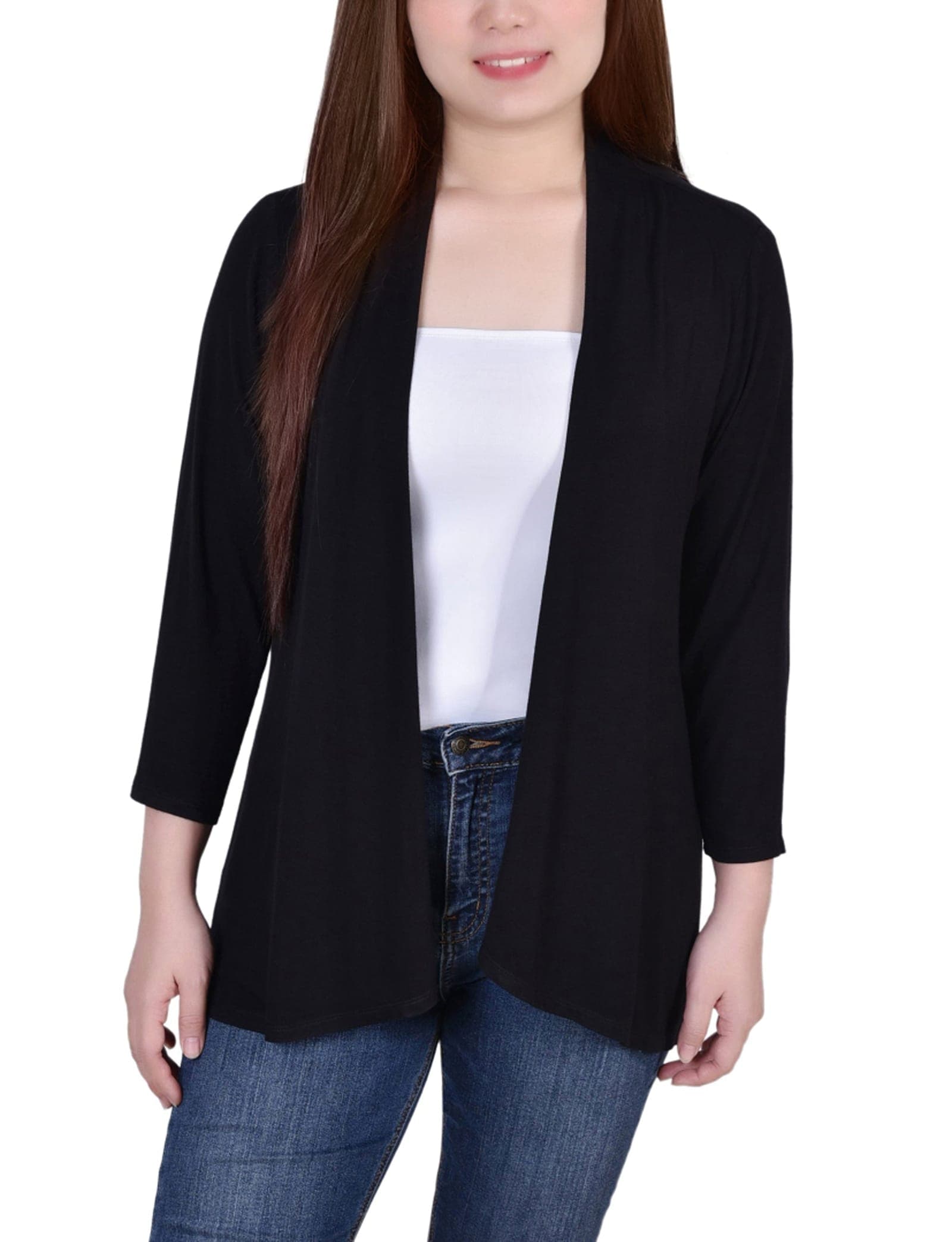 Petite Solid 3/4 Sleeve Cardigan