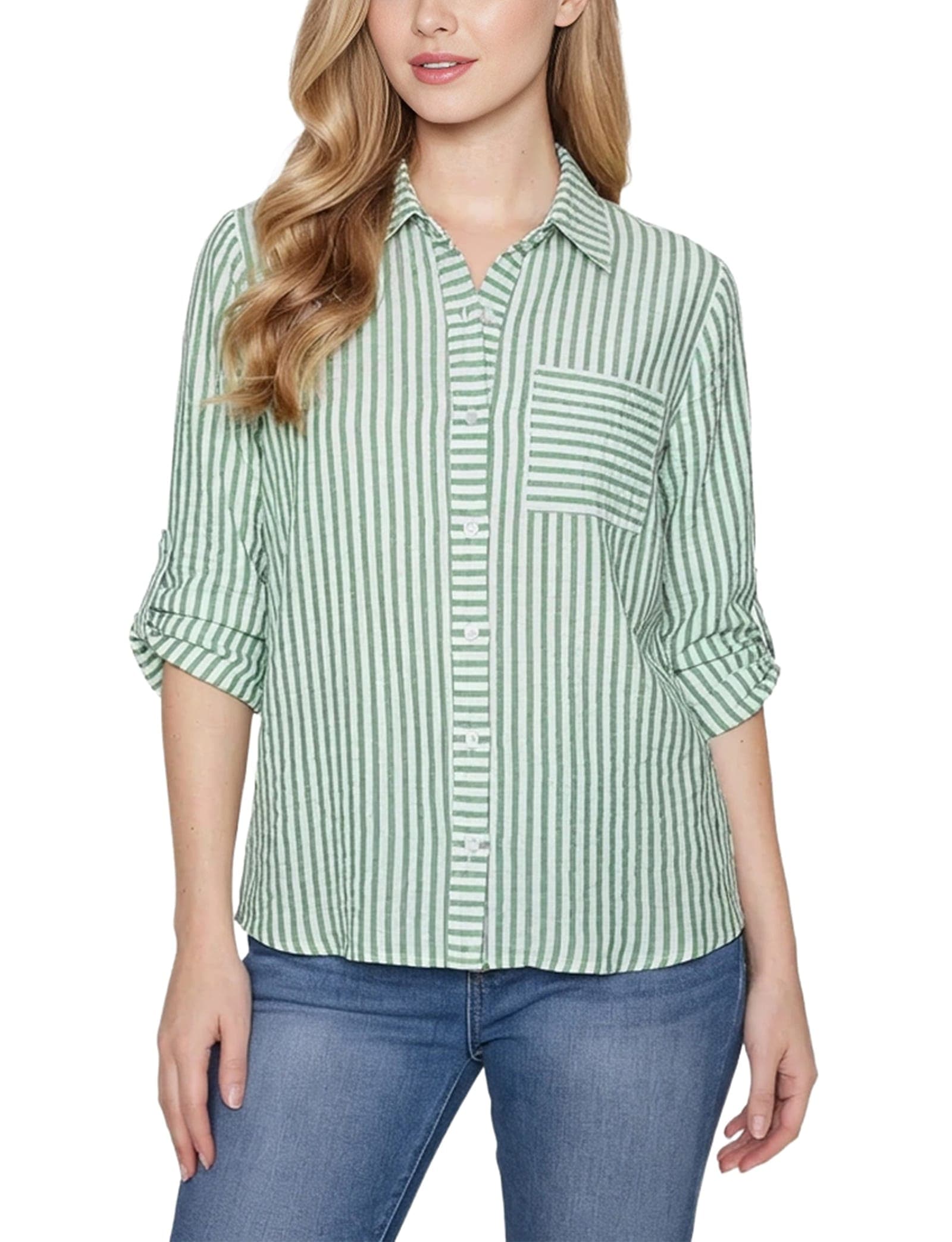Petite 3/4 Sleeve Roll Tab Blouse