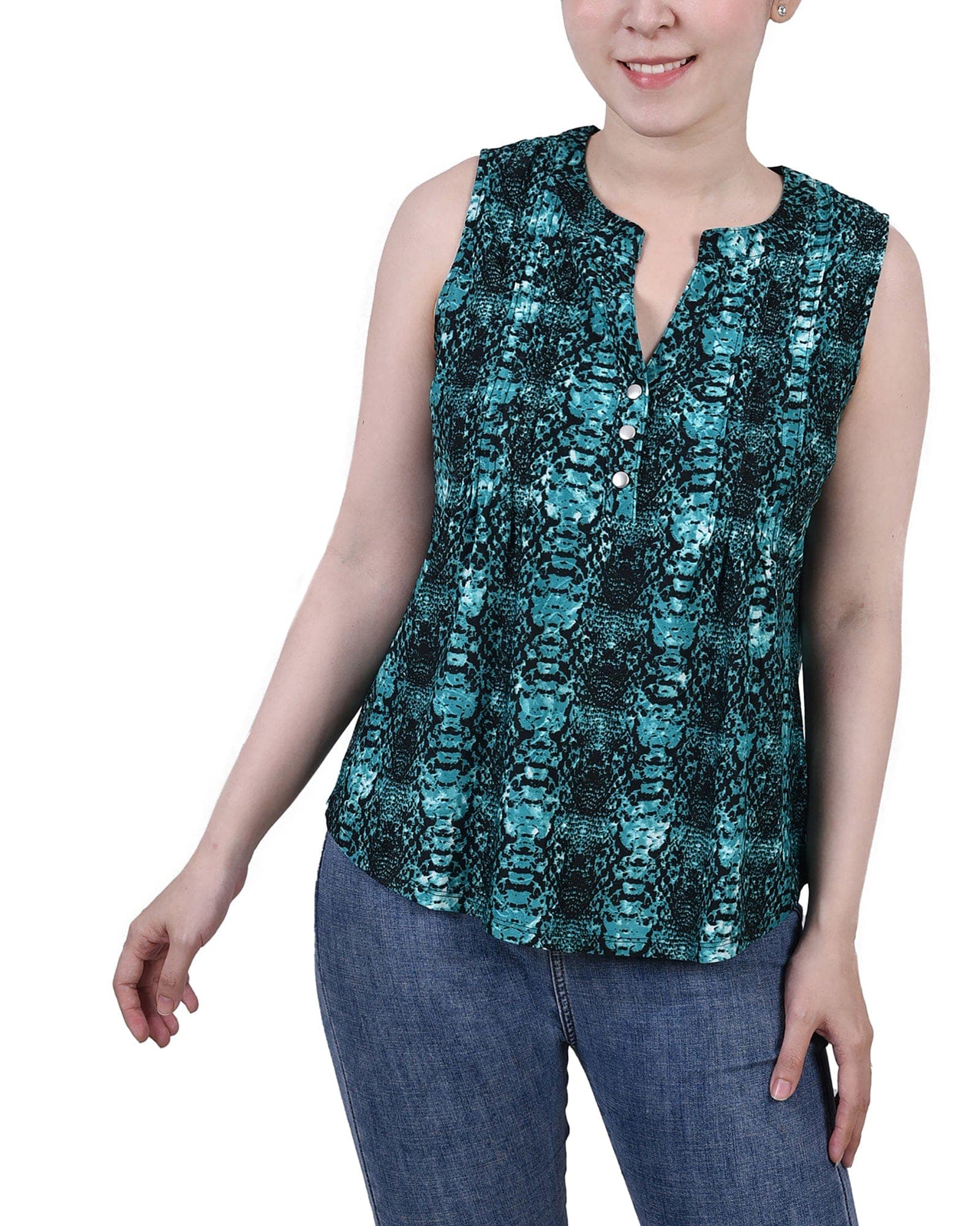 Petite Sleeveless Jacquard Y Neck Top