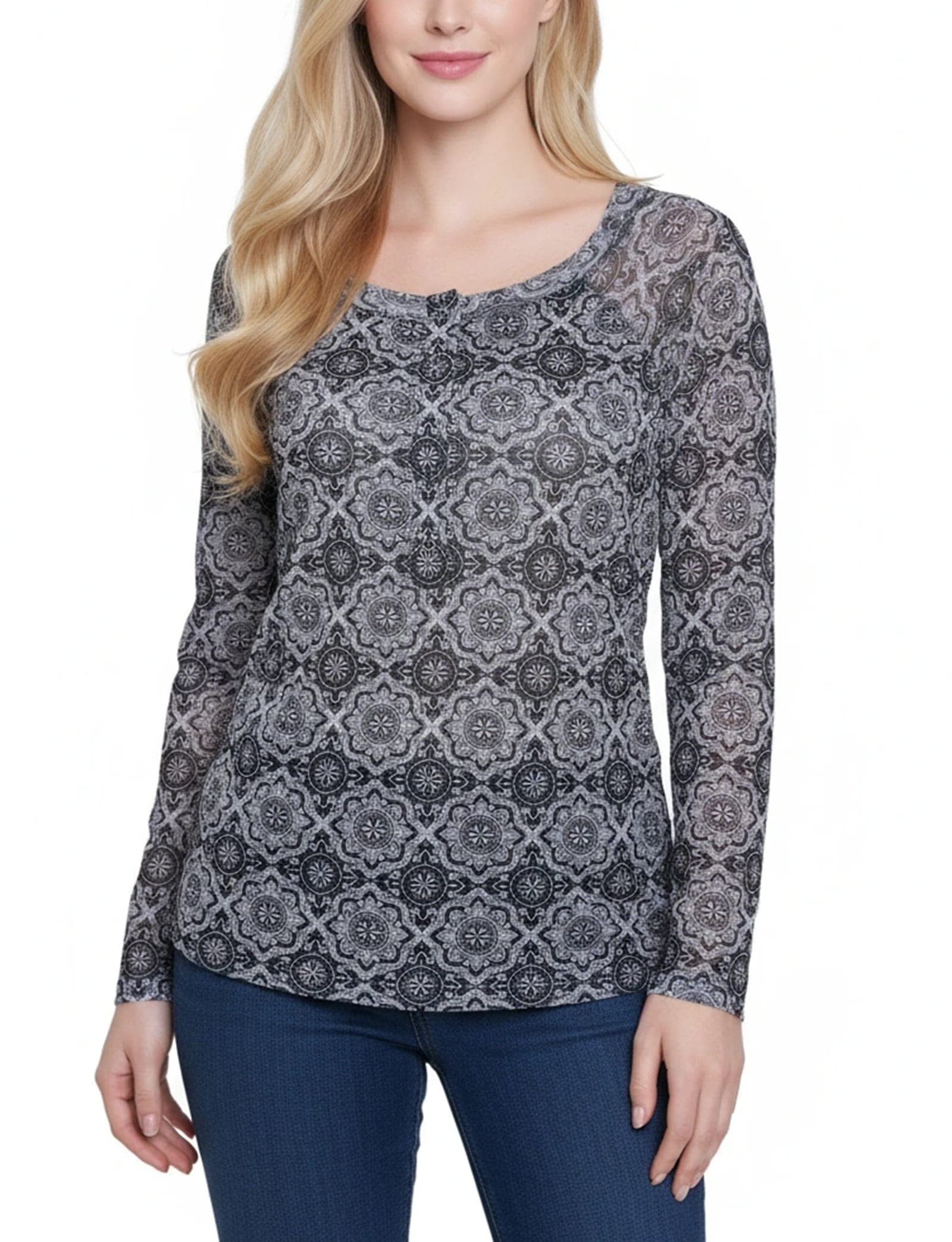Long Raglan Sleeve Mesh Top