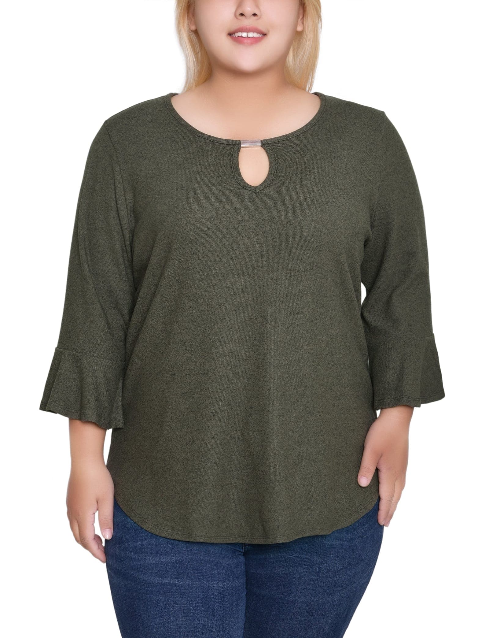 Plus Size 3/4 Bell Sleeve Top with Hardware