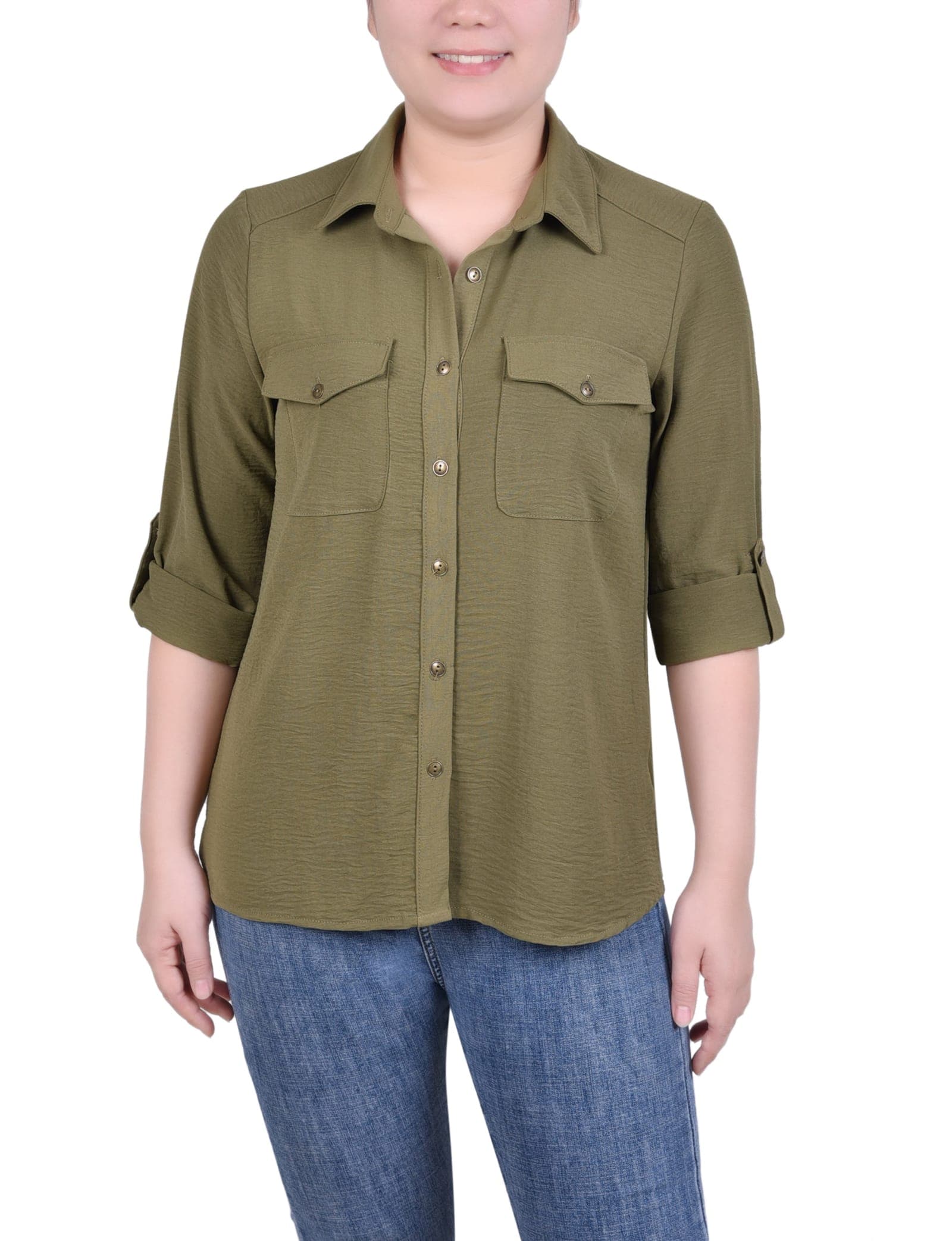 Long Sleeve Roll Tab Blouse
